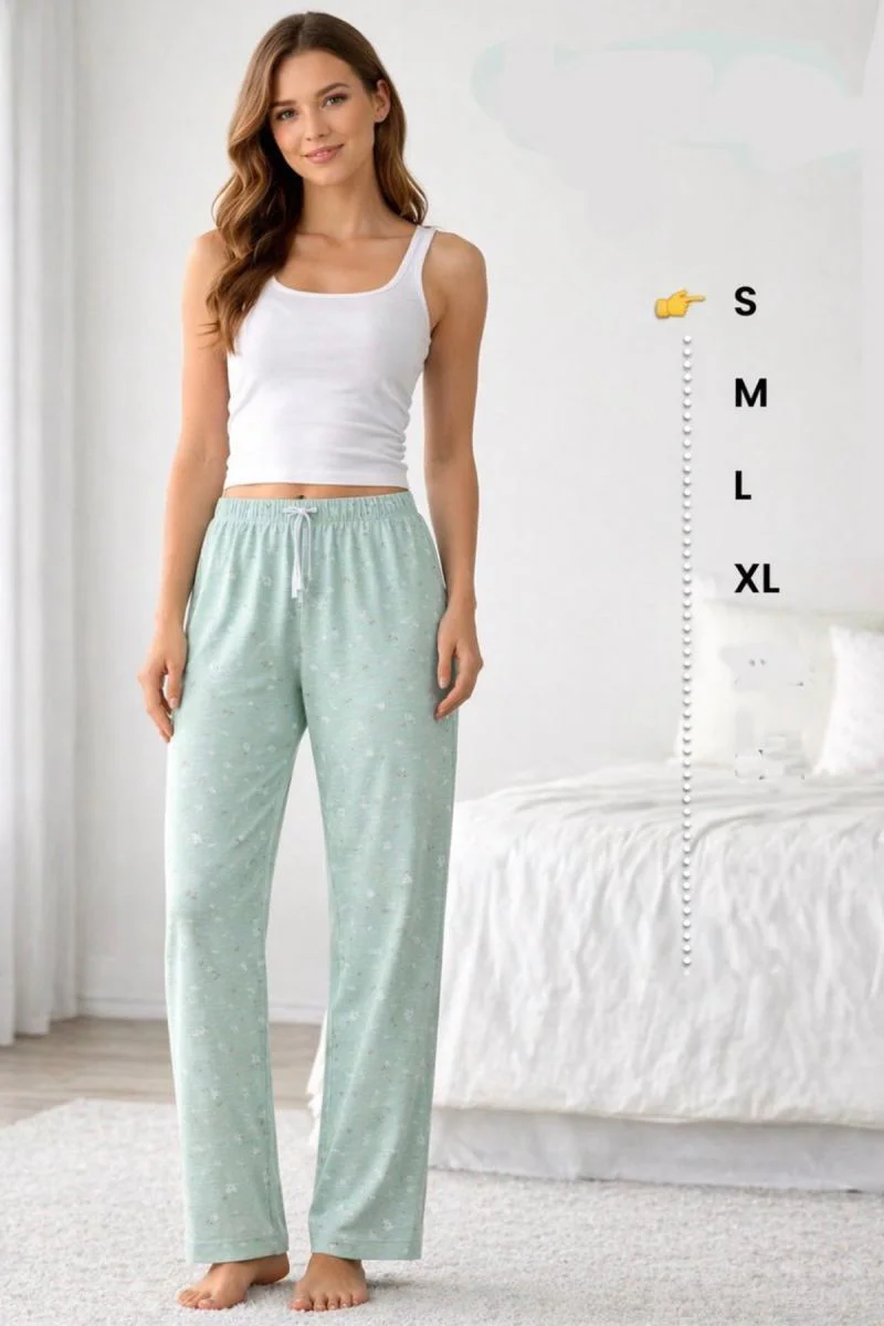 Viskon Pamuklu Kadın Açık Gri Desenli Pijama Pantolon - MG008 - M