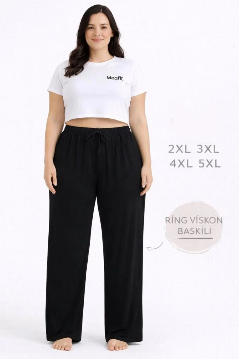 Viskon Pamuklu Kadın Büyük Beden Siyah Pijama Pantolon - MGB002 -