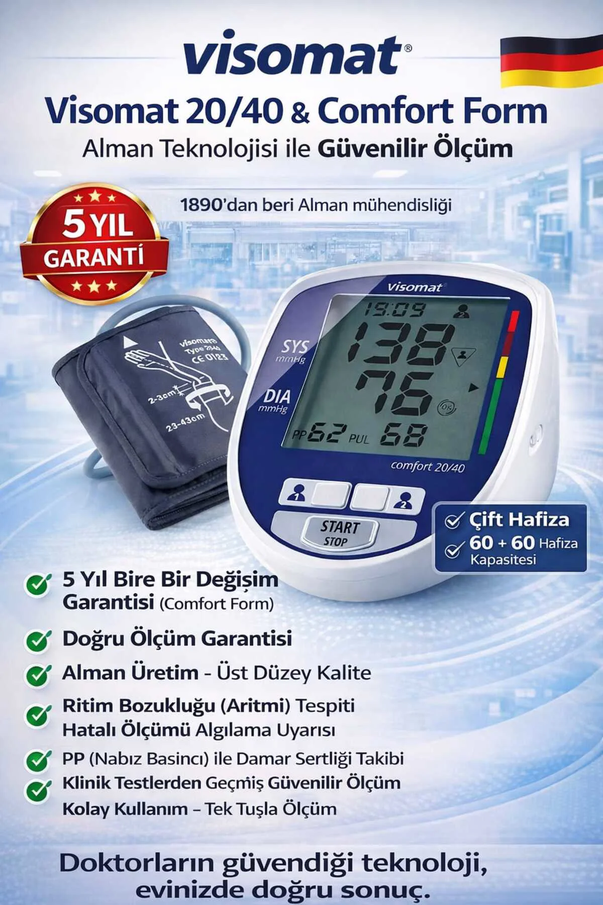 Visomat Comfort Form Çift Hafızalı Üst Koldan Ölçme Aleti Visomat Comfort Form Çift Hafızalı Üst Koldan Ölçme Aleti