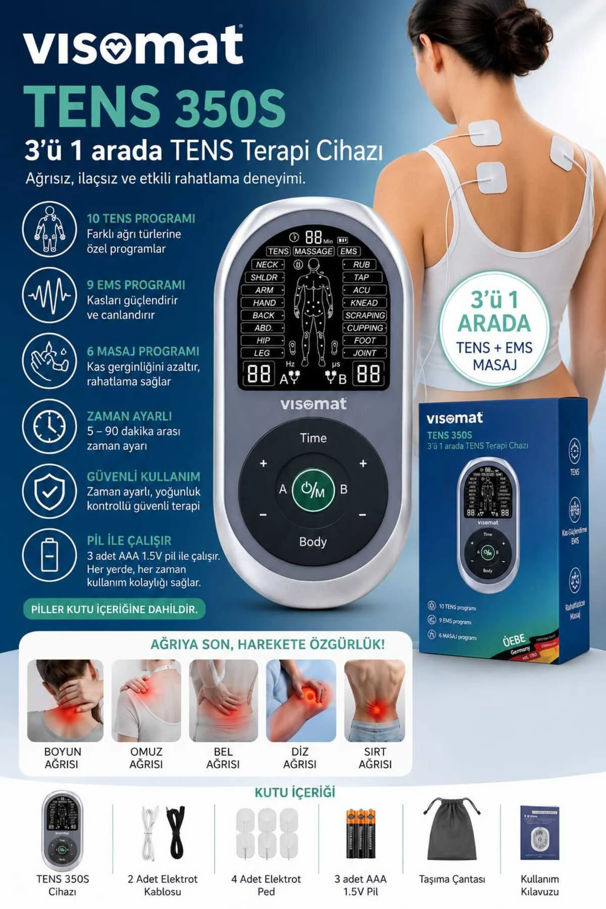 VİSOMAT1V VİSOMAT TENS 350S TENS ve EMS Masaj Cihazı | Giderici & Rahatlatıcı Stimülatör VİSOMAT1V VİSOMAT TENS 350S TENS ve EMS Masaj Cihazı | Giderici & Rahatlatıcı Stimülatör