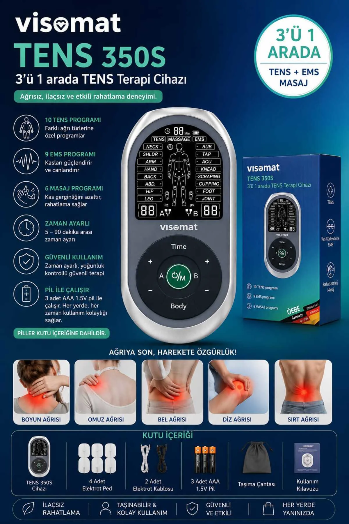 VİSOMAT1V VİSOMAT TENS 350S TENS ve EMS Masaj Cihazı | Giderici & Rahatlatıcı Stimülatör VİSOMAT1V VİSOMAT TENS 350S TENS ve EMS Masaj Cihazı | Giderici & Rahatlatıcı Stimülatör