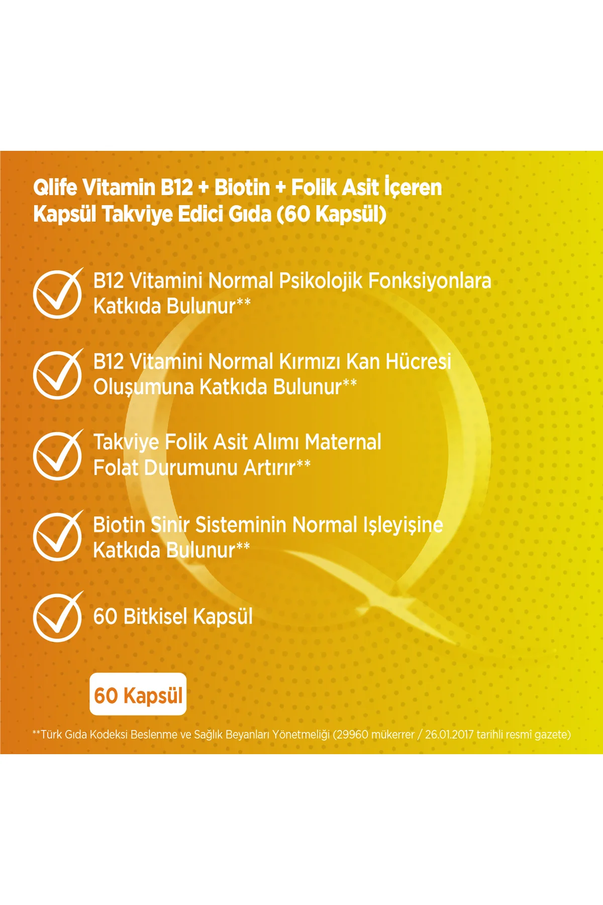 Vitamin B12 + Biotin & Folik Asit 60 Kapsül