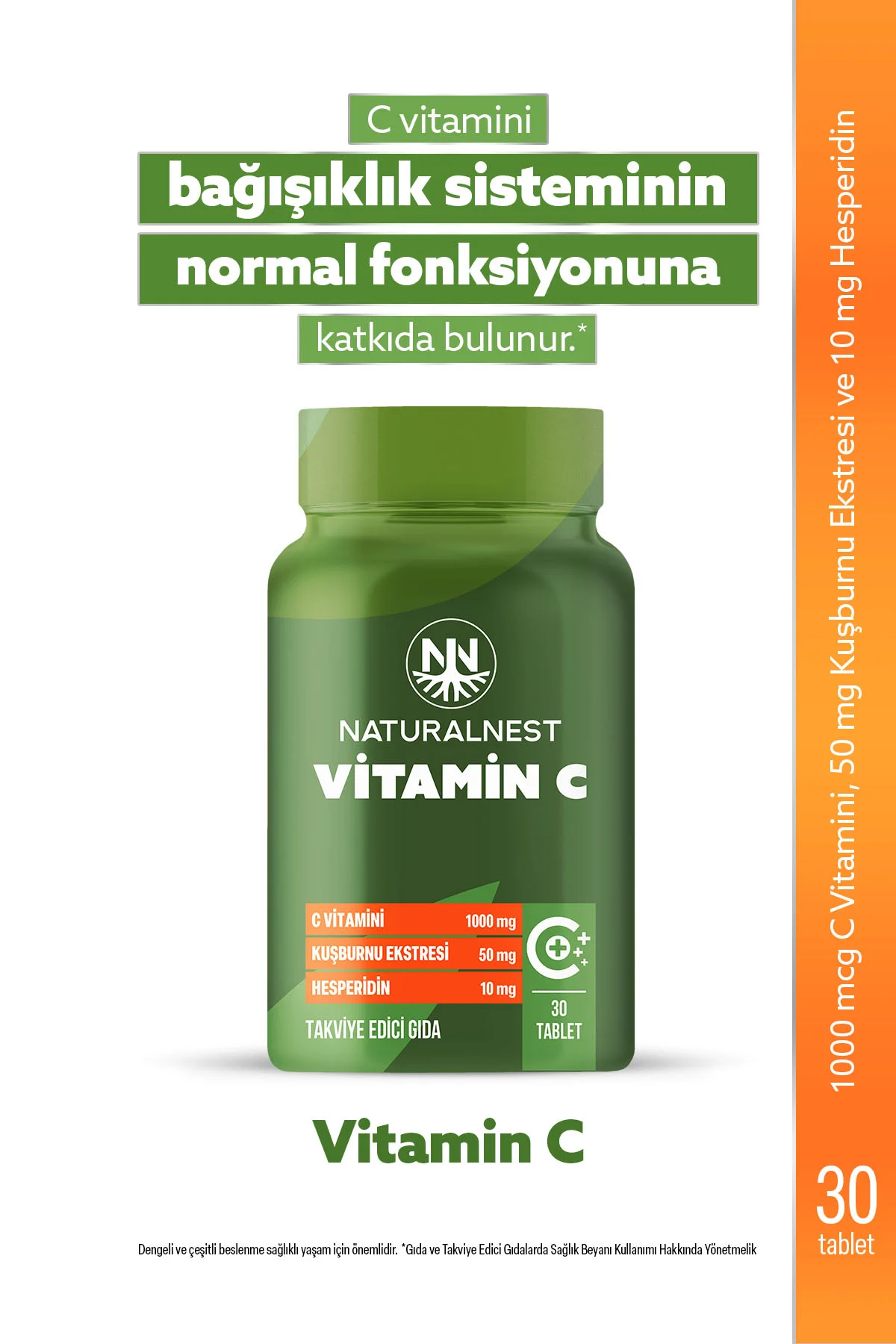 Vitamin C 1000 mg 30 Tablet - Kuşburnu Ekstresi, Hesperidin