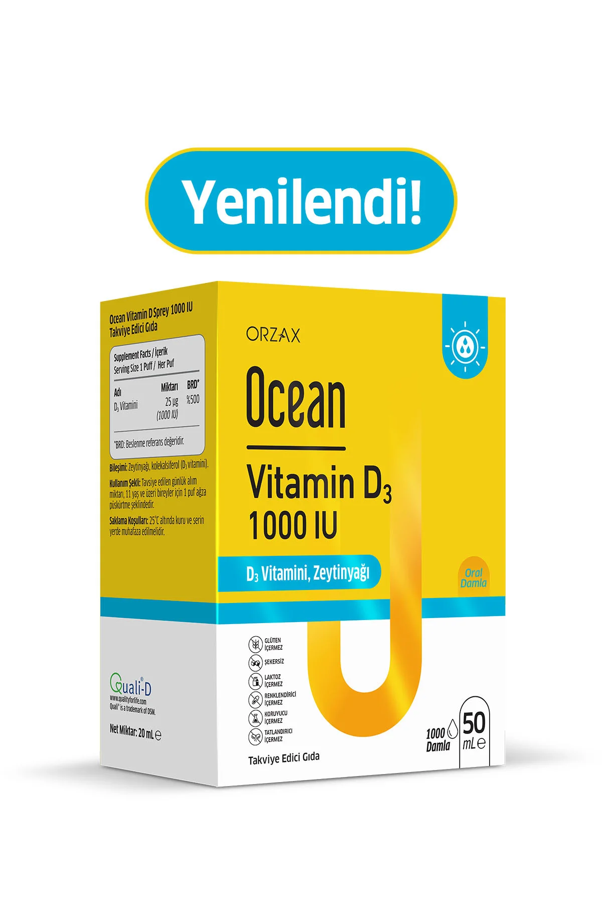 Vitamin D3 1000 IU Damla 50 ml Kapağı Damlalıktır, Damla Aparatı Bulunmamaktadır