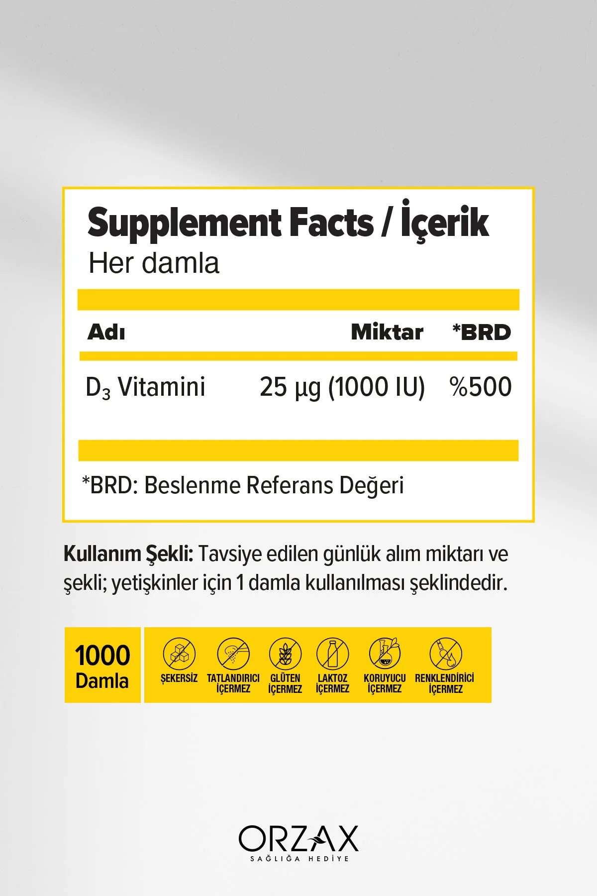Vitamin D3 1000 IU Damla 50 ml Kapağı Damlalıktır, Damla Aparatı Bulunmamaktadır