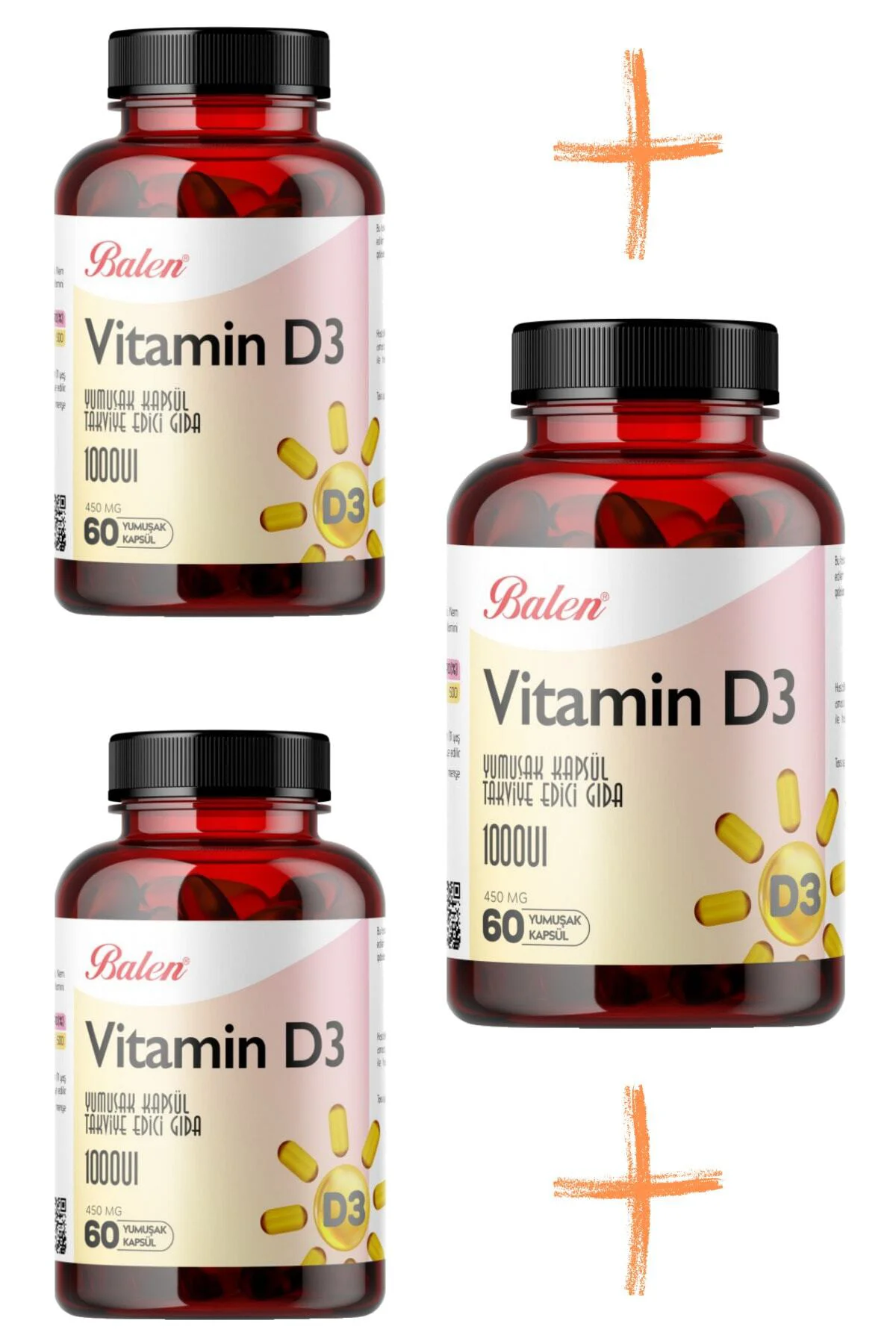 Vitamin D3 Takviye Edici Kapsül 1000 Uı 450 Mg 60 Kapsül 3 Adet