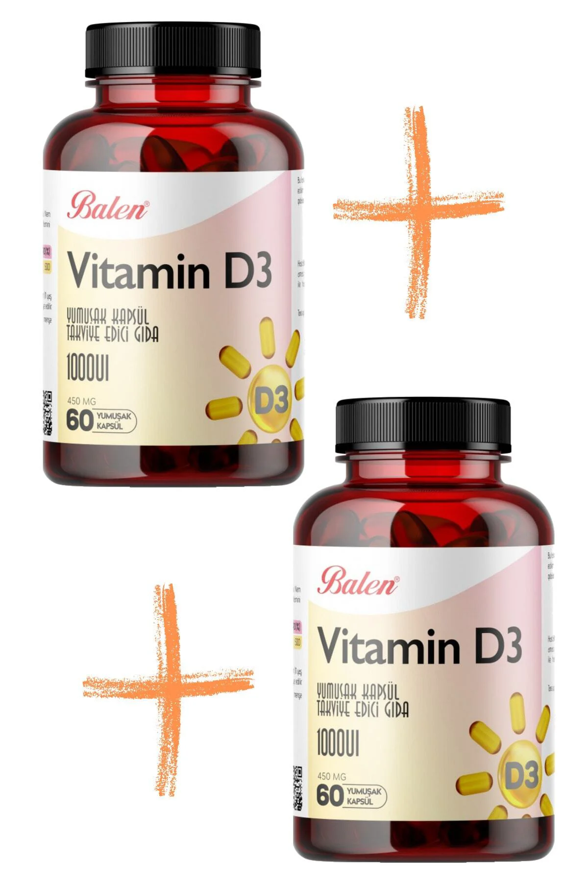 Vitamin D3 Takviye Edici Kapsül 1000 Uı 450 Mg 60 Kapsül 2 Adet