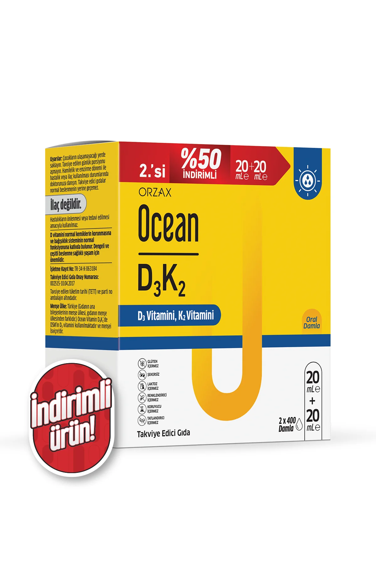 Vitamin D3K2 Damla - 2'li Avantajlı Paket (D3 Vitamini, K2 Vitamini) - 2x20 ml= 40ml Vitamin D3K2 Damla - 2'li Avantajlı Paket (D3 Vitamini, K2 Vitamini) - 2x20 ml= 40ml