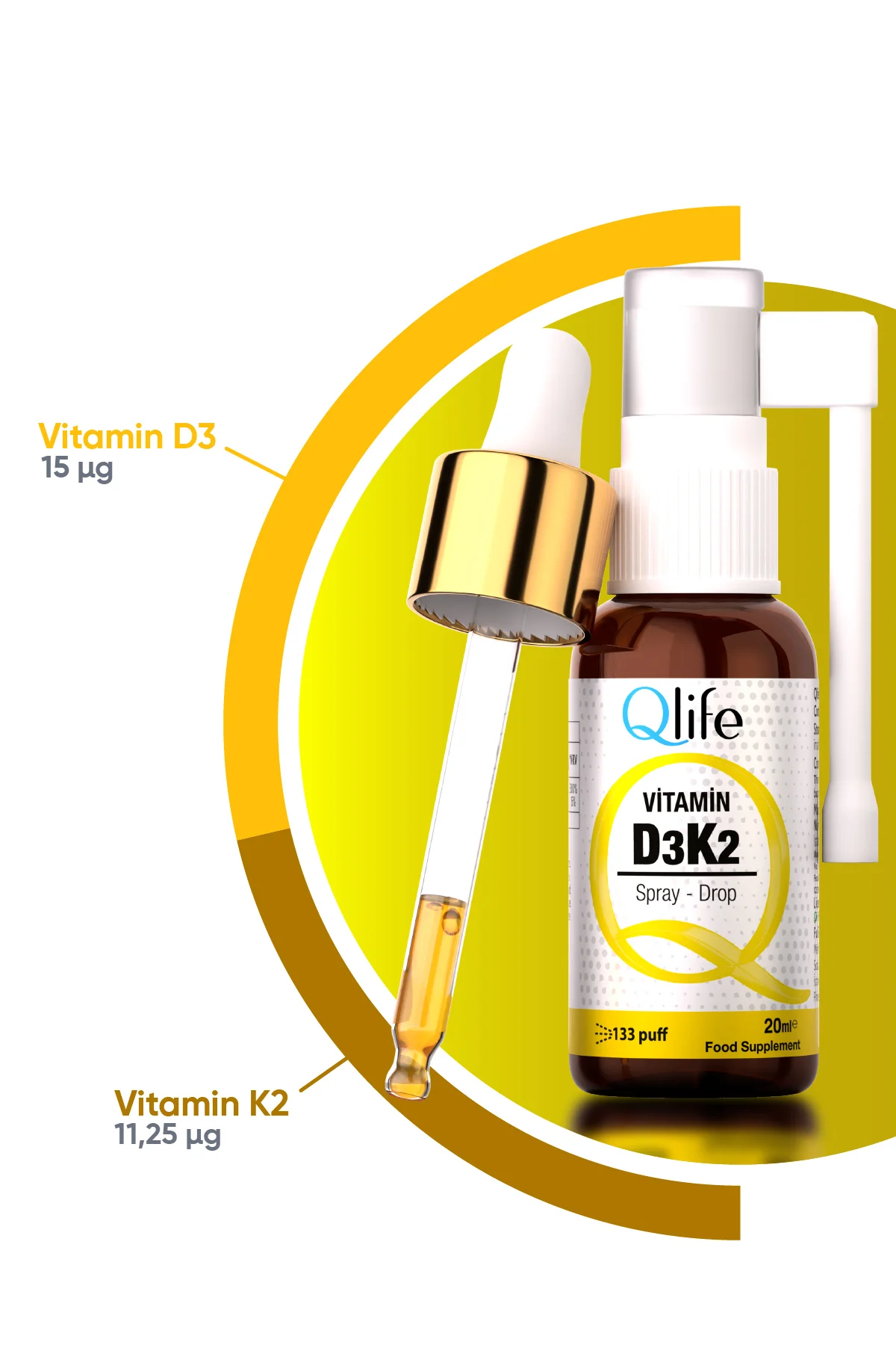 Vitamin D3K2 - Kas ve Kemik Destekleyici Vitamin D3K2 Sprey 20 ml