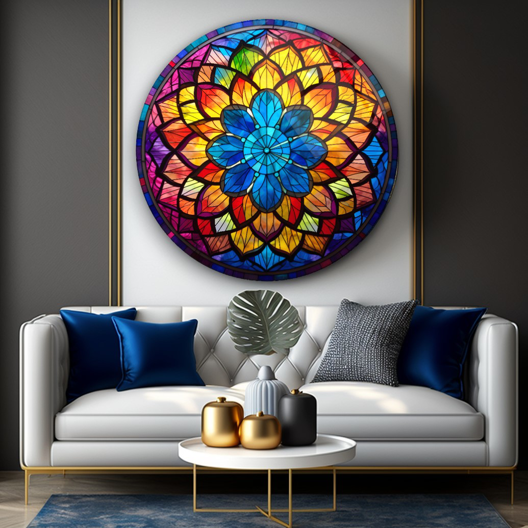 Vitray Desen Çiçek Yuvarlak Cam Tablo | Hediyelik, Dekoratif, Ofi Vitray Desen Çiçek Yuvarlak Cam Tablo | Hediyelik, Dekoratif, Ofi