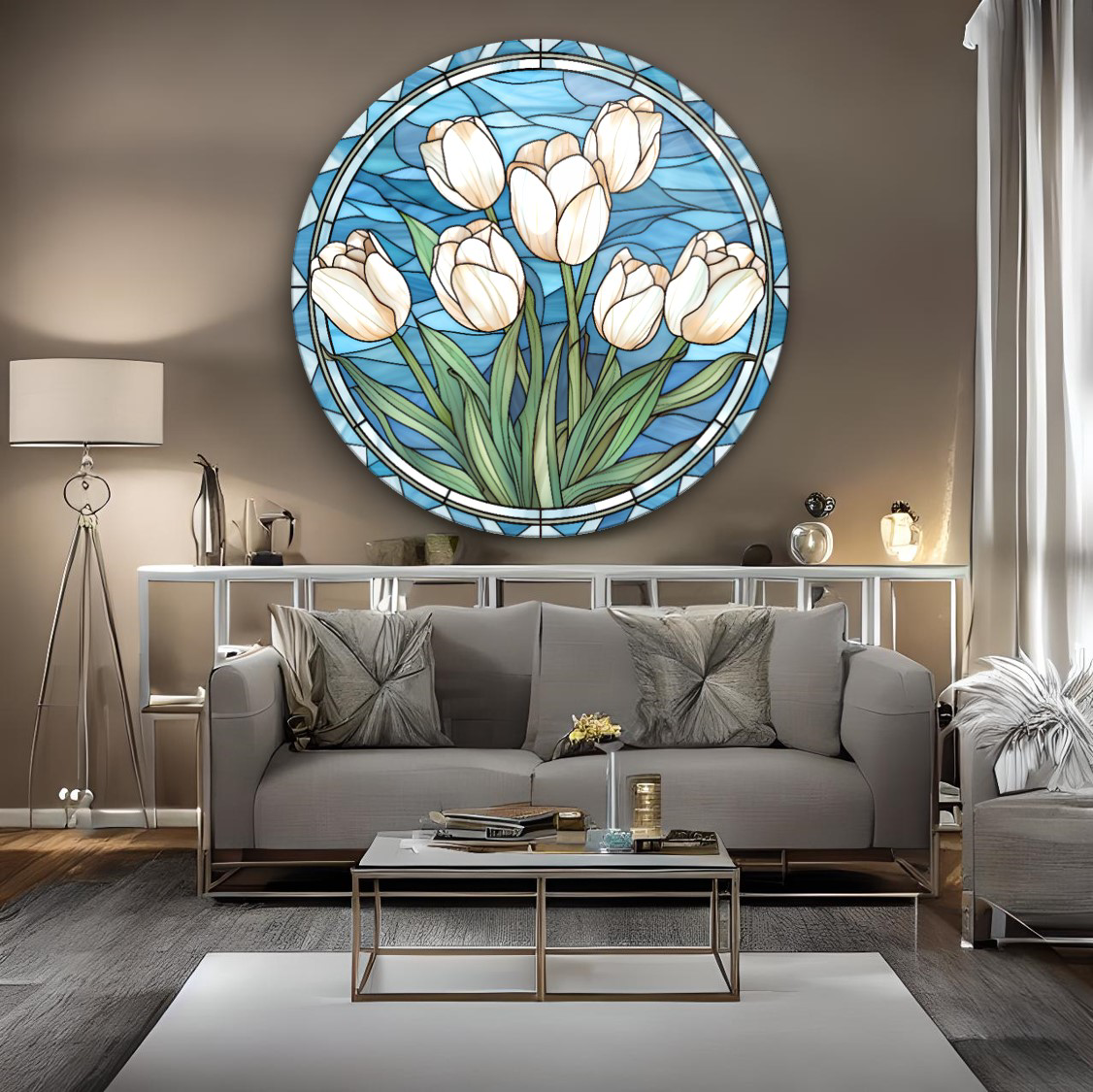 Vitray Görünümlü Çiçek Cam Tablo | Hediyelik, Dekoratif, Ofis, Mu