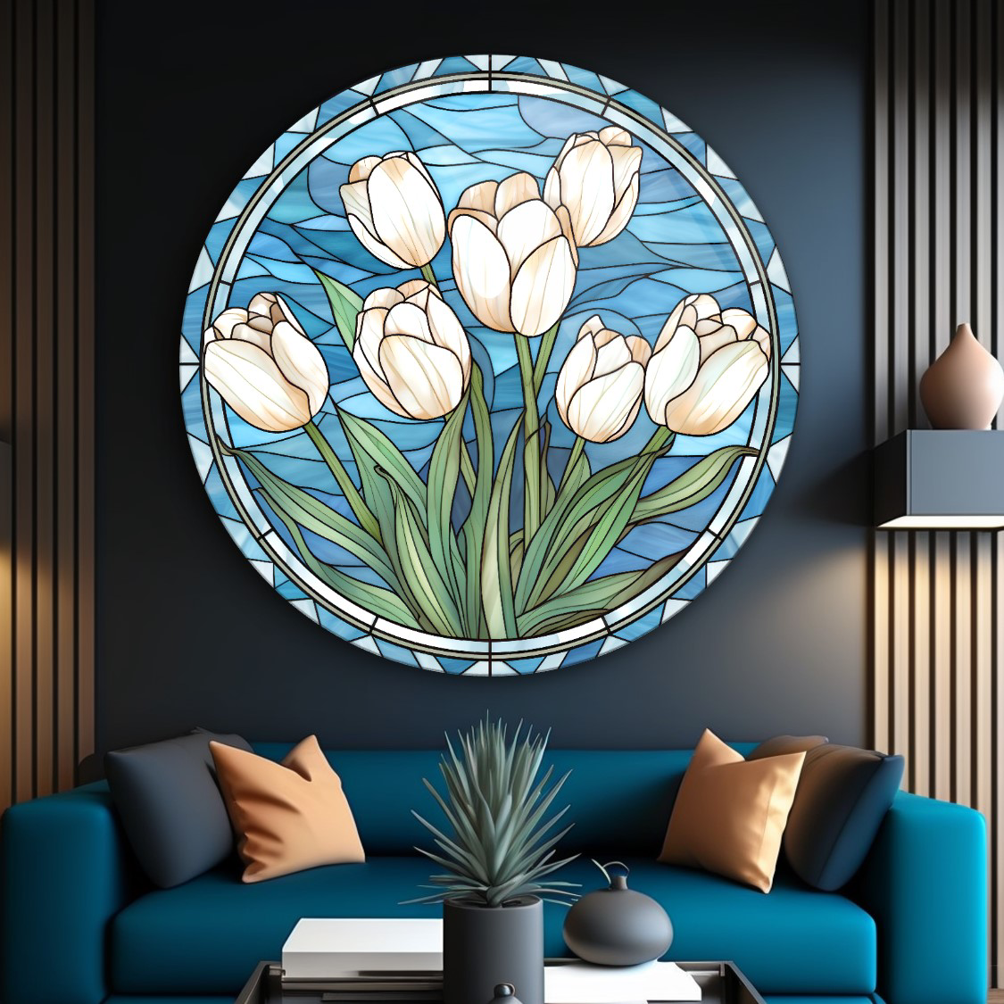 Vitray Görünümlü Çiçek Cam Tablo | Hediyelik, Dekoratif, Ofis, Mu