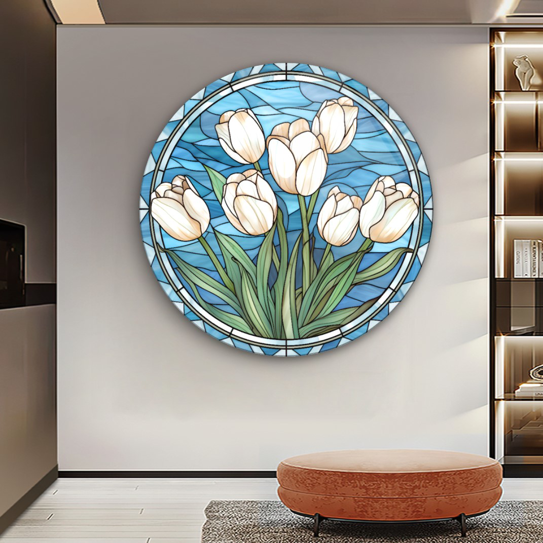 Vitray Görünümlü Çiçek Cam Tablo | Hediyelik, Dekoratif, Ofis, Mu