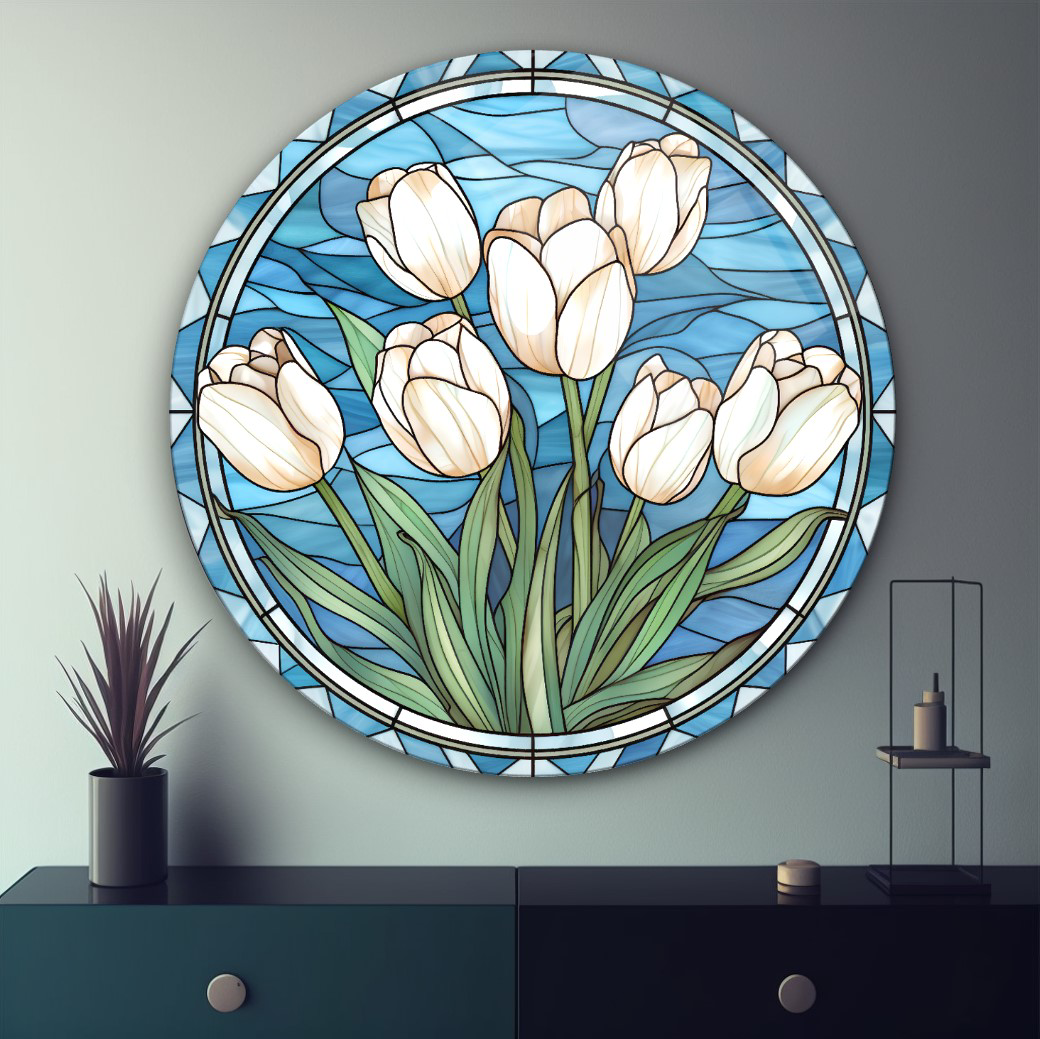 Vitray Görünümlü Çiçek Cam Tablo | Hediyelik, Dekoratif, Ofis, Mu