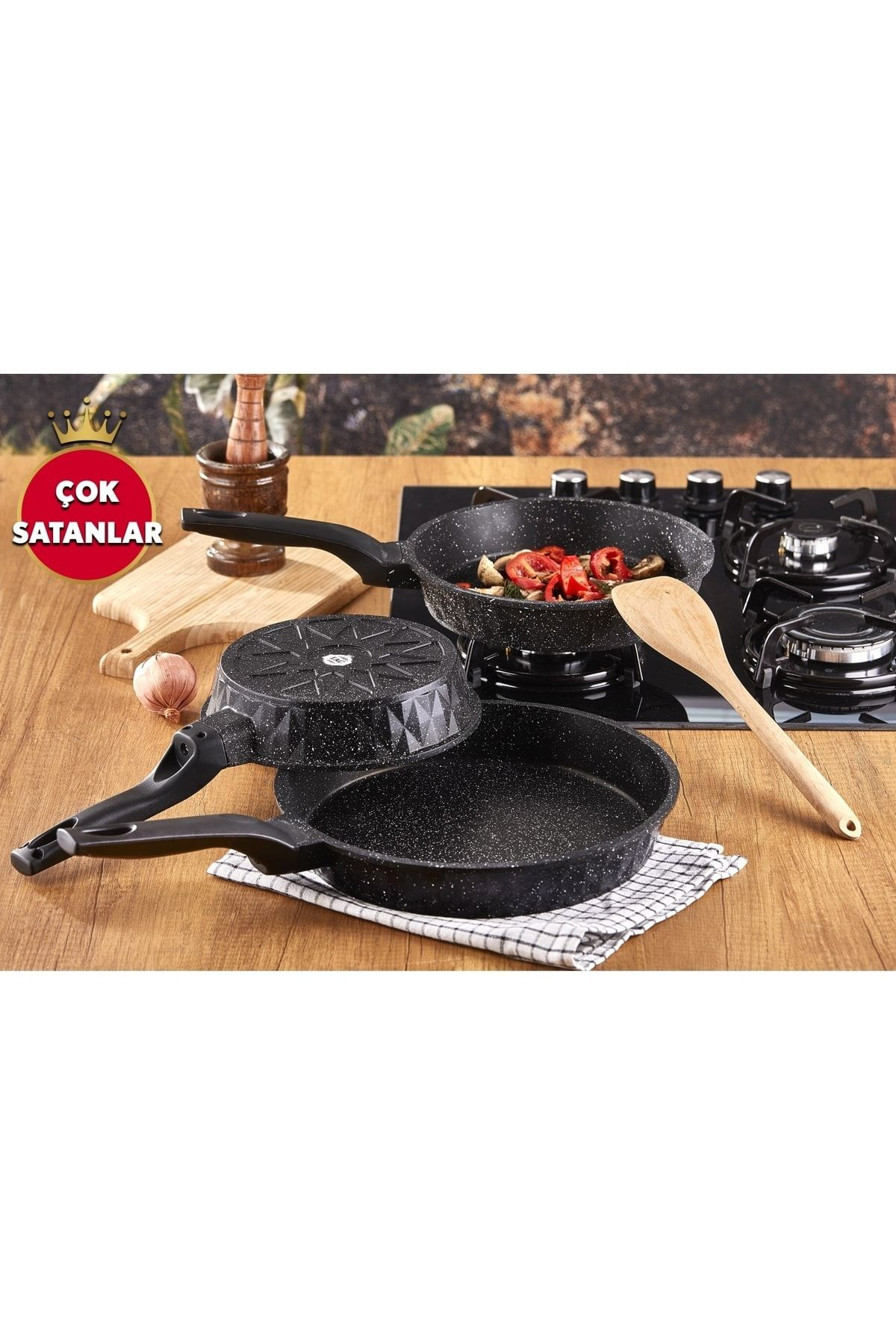 Viva Döküm 20-24-28 3'lü Granit Tava Set Siyah
