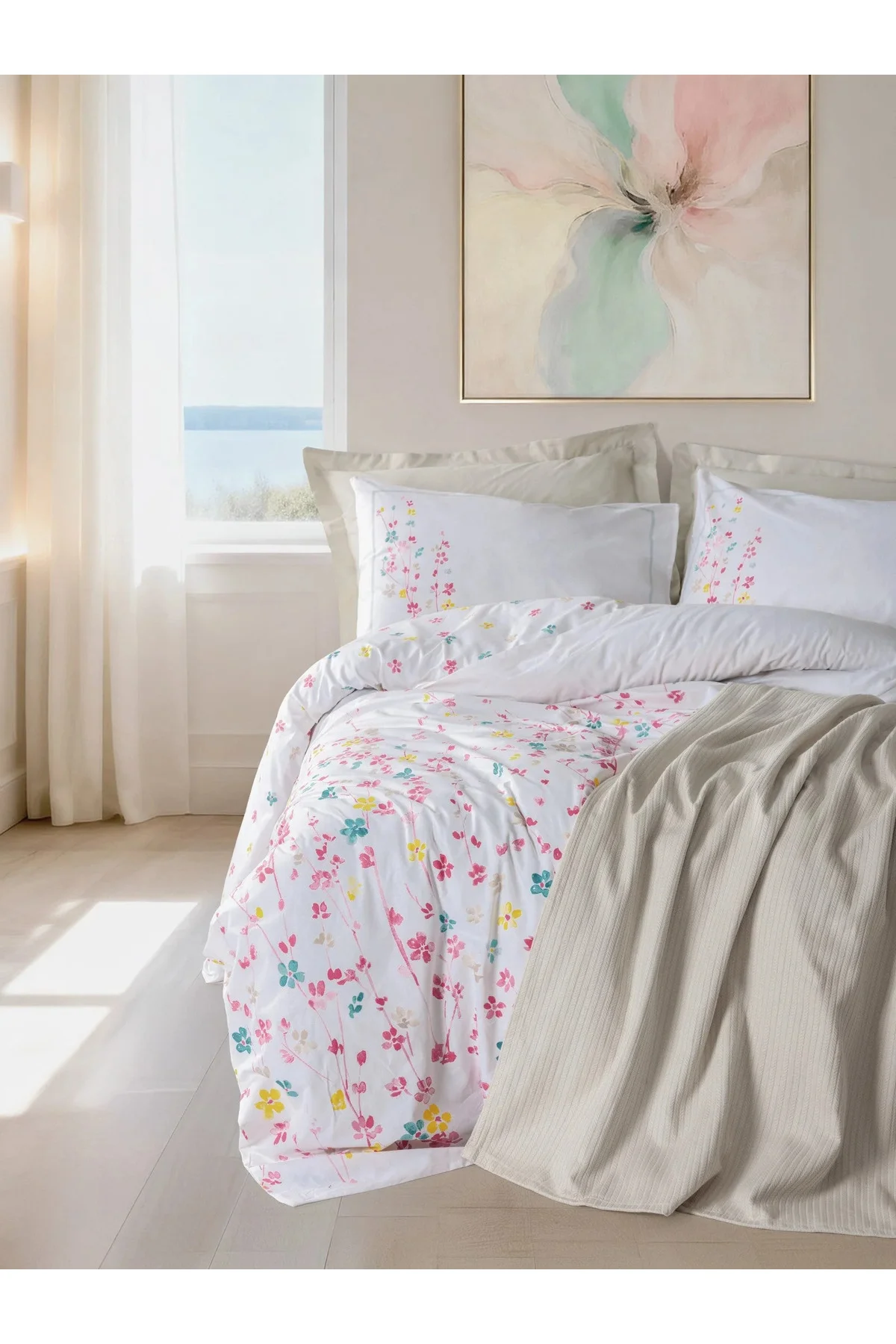 Vivid Çift Kişilik Pikeli Nev Takımı Flare Bej