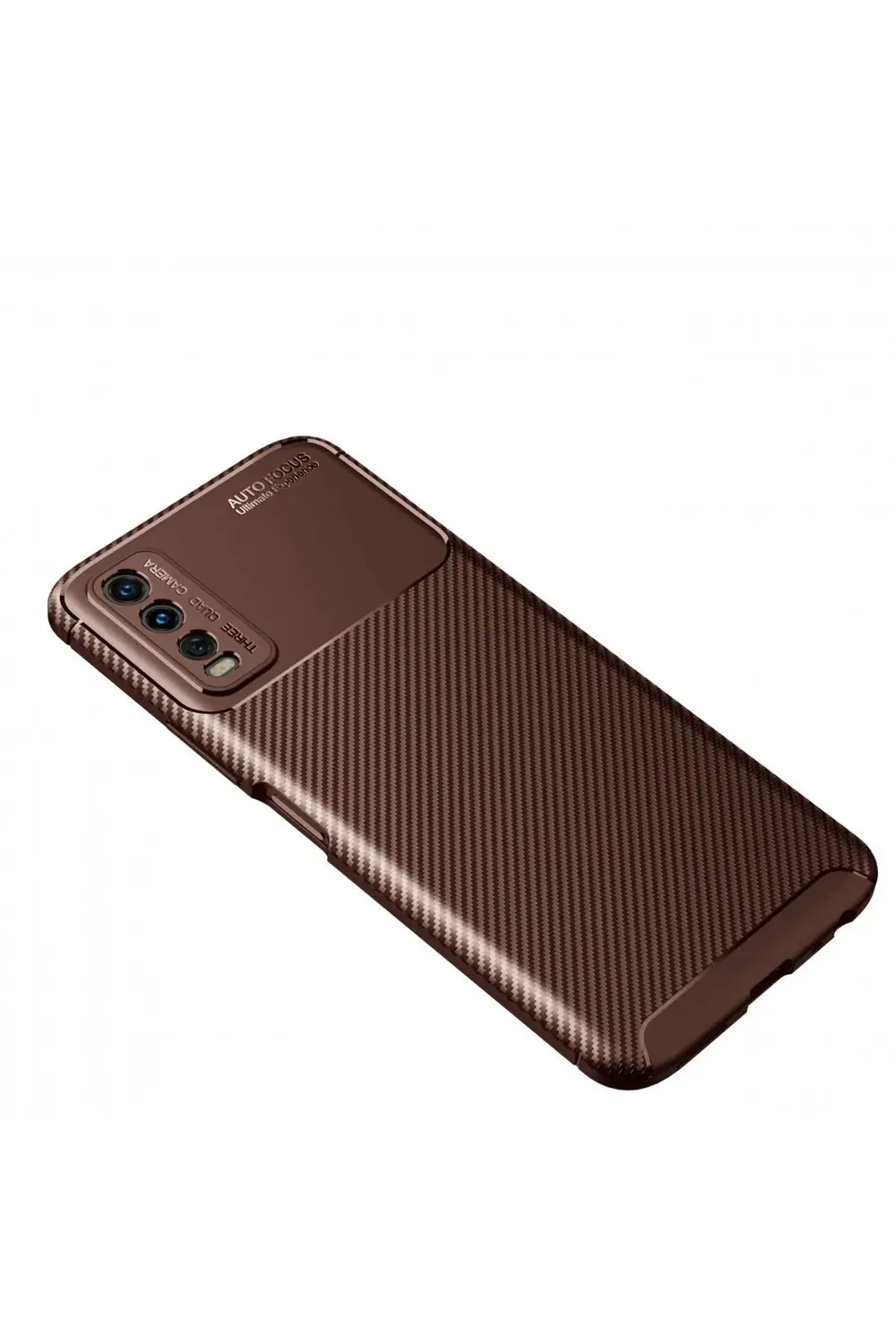 Vivo Y11s Kılıf Auto Focus Karbon Kapak - Kahverengi Vivo Y11s Kılıf Auto Focus Karbon Kapak - Kahverengi