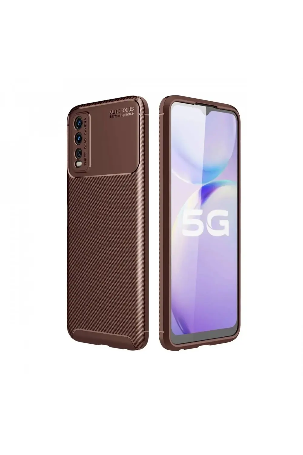Vivo Y11s Kılıf Auto Focus Karbon Kapak - Kahverengi Vivo Y11s Kılıf Auto Focus Karbon Kapak - Kahverengi
