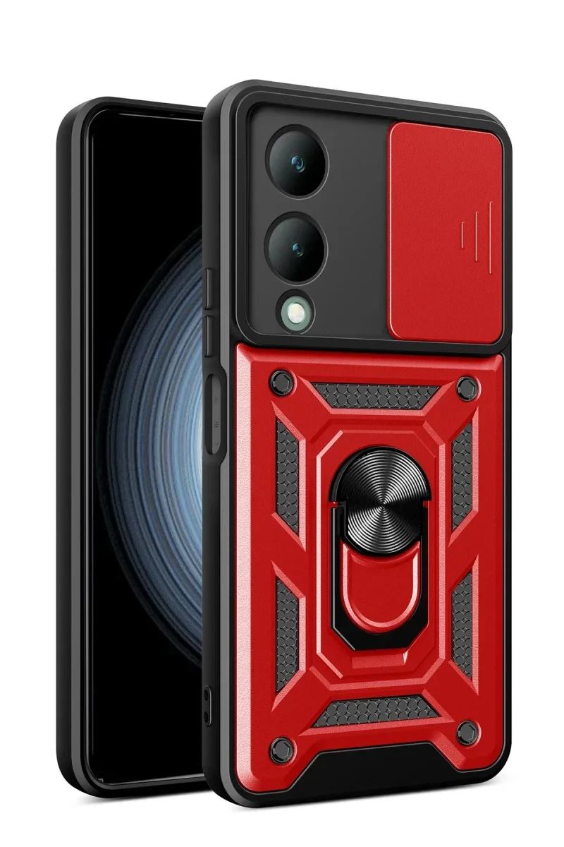 Vivo Y17S Kılıf Pars Lens Yüzüklü Silikon - Kırmızı Vivo Y17S Kılıf Pars Lens Yüzüklü Silikon - Kırmızı