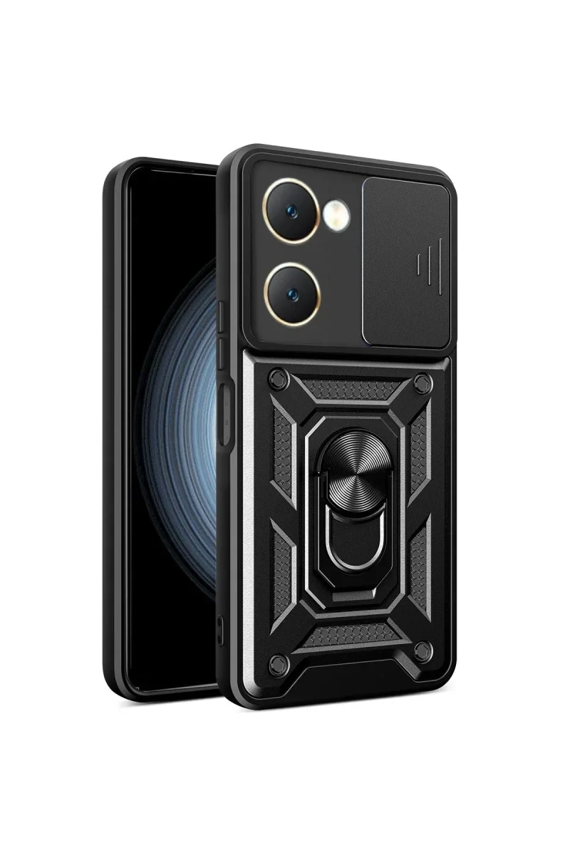 Vivo Y18 Kılıf Pars Lens Yüzüklü Silikon - Siyah