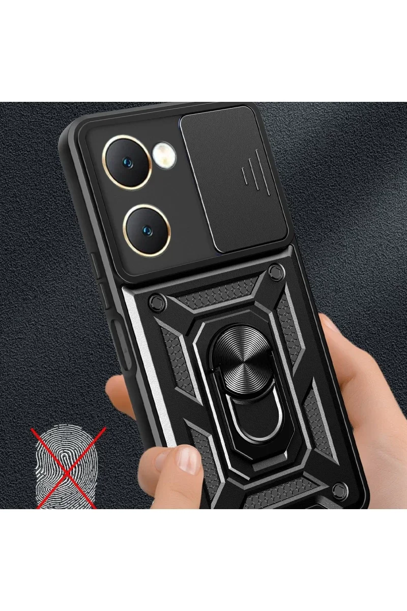 Vivo Y18 Kılıf Pars Lens Yüzüklü Silikon - Siyah