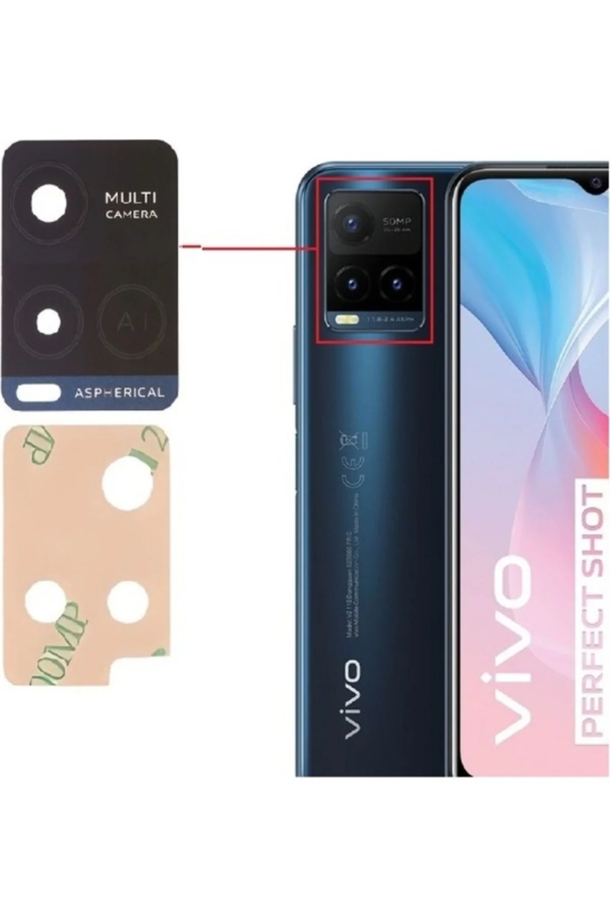 Vivo Y21S Arka Kamera Camı Lens Yapışkanlı