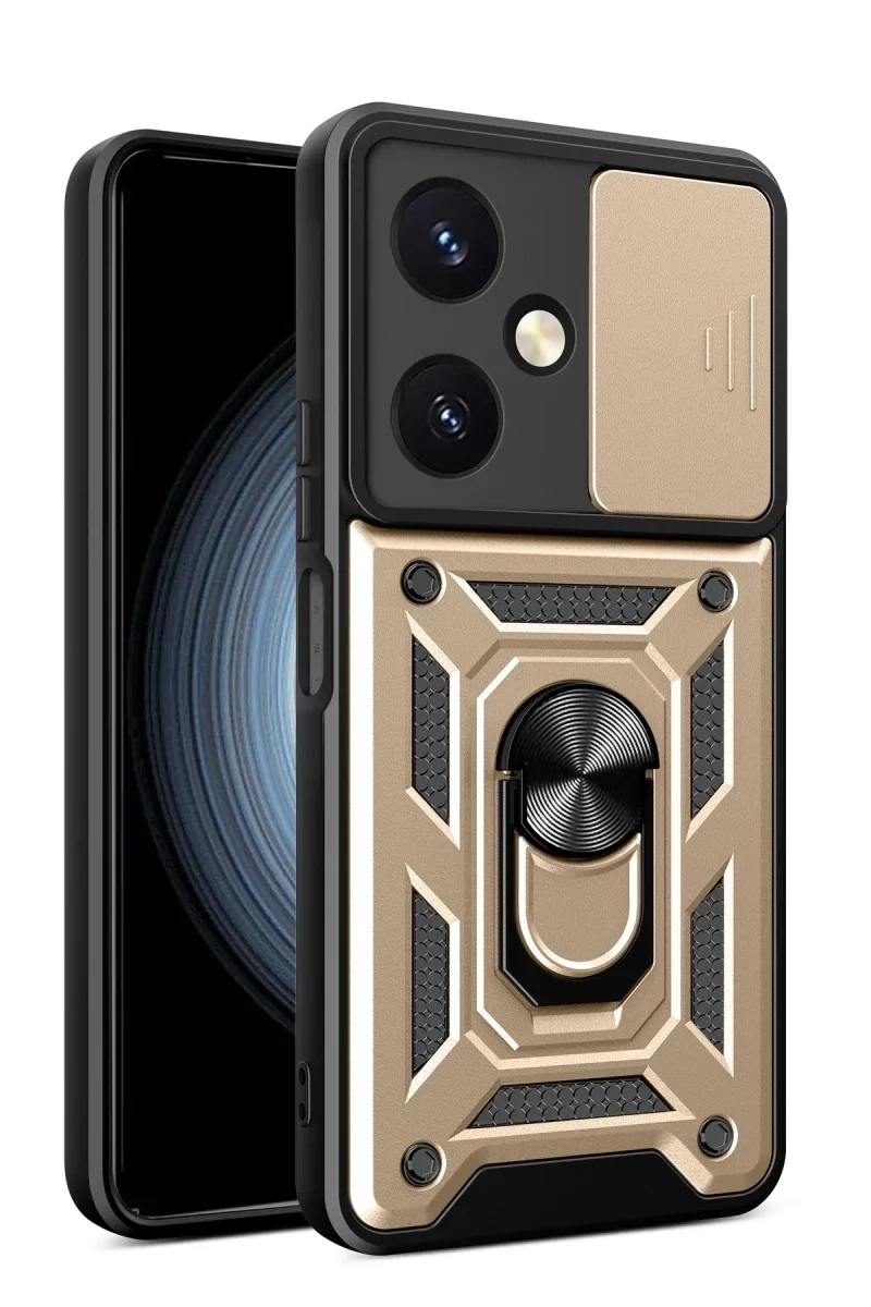 Vivo Y27 Kılıf Pars Lens Yüzüklü Silikon - Gold