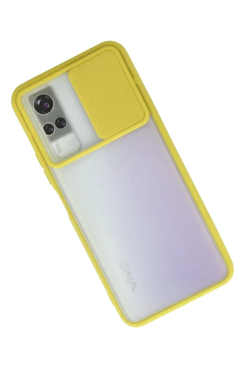 Vivo Y53S Kılıf Palm Buzlu Kamera Sürgülü Silikon - Sarı