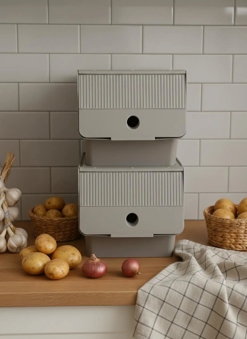 Vizon 2'Li 13,5 LT Modubox Kayar Kapaklı Saklama Kabı &amp; Patates Soğan Kovası &amp; Erzak Kutusu