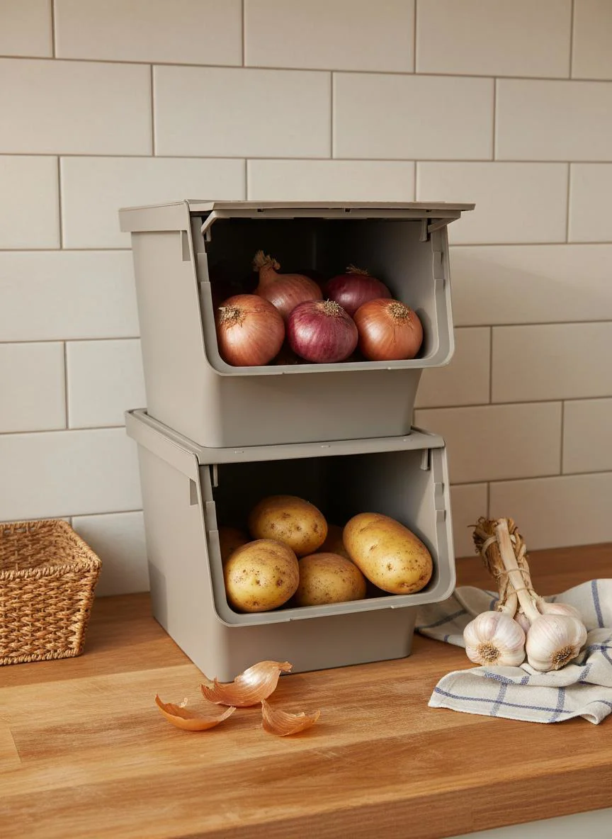 Vizon 2'Li 13,5 LT Modubox Kayar Kapaklı Saklama Kabı &amp; Patates Soğan Kovası &amp; Erzak Kutusu