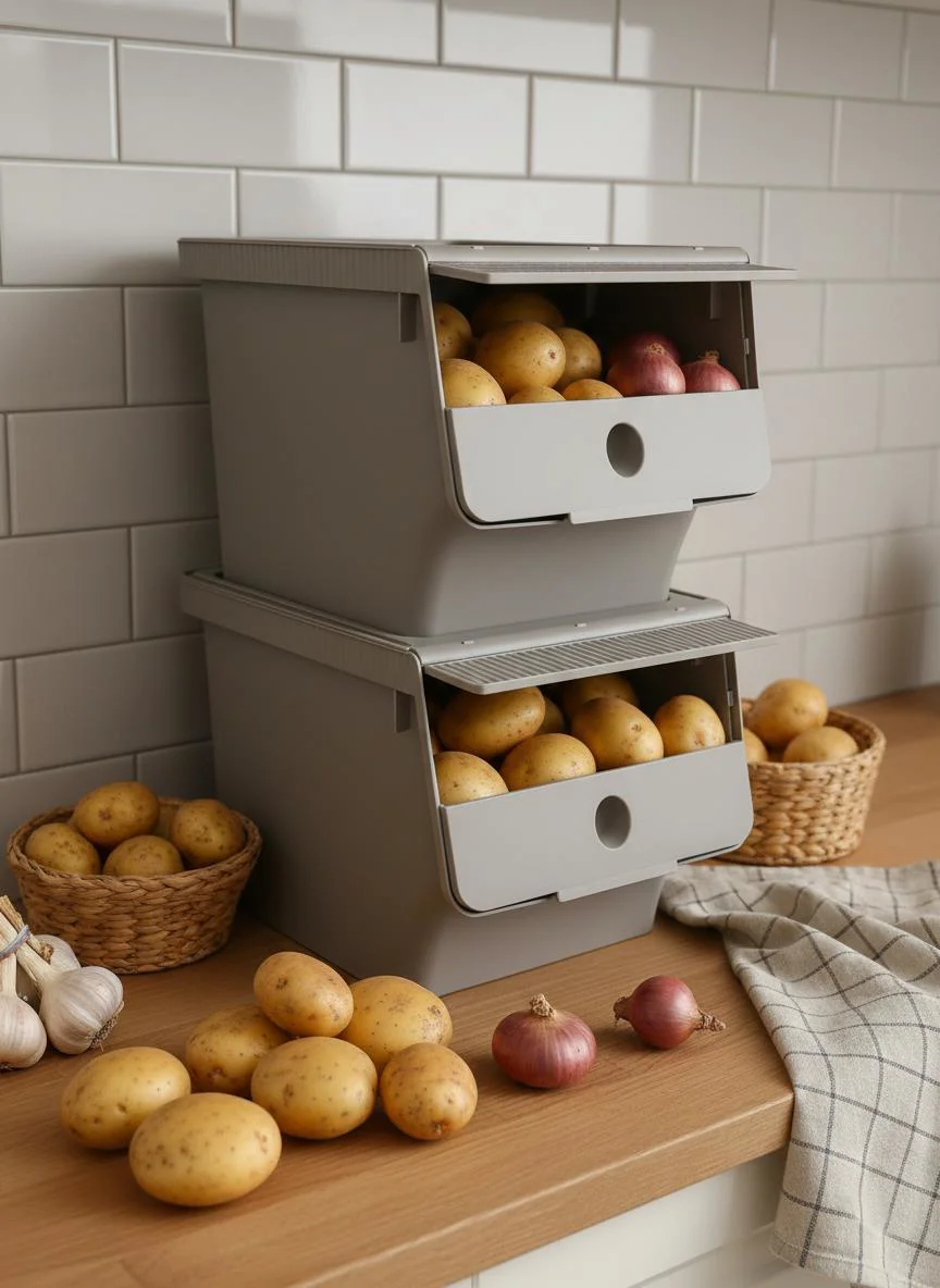 Vizon 2'Li 13,5 LT Modubox Kayar Kapaklı Saklama Kabı &amp; Patates Soğan Kovası &amp; Erzak Kutusu