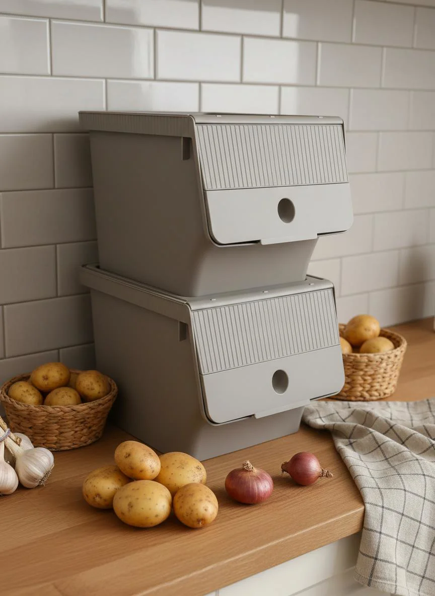 Vizon 2'Li 13,5 LT Modubox Kayar Kapaklı Saklama Kabı &amp; Patates Soğan Kovası &amp; Erzak Kutusu