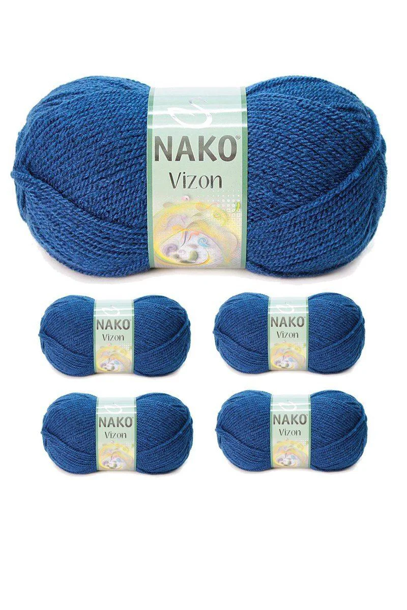 Vizon Premium Akrilik El Örgü İpi Yünü (5'li Paket) - Orta Mavi 517 - Nako Vizon ile Uyumlu Vizon Premium Akrilik El Örgü İpi Yünü (5'li Paket) - Orta Mavi 517 - Nako Vizon ile Uyumlu