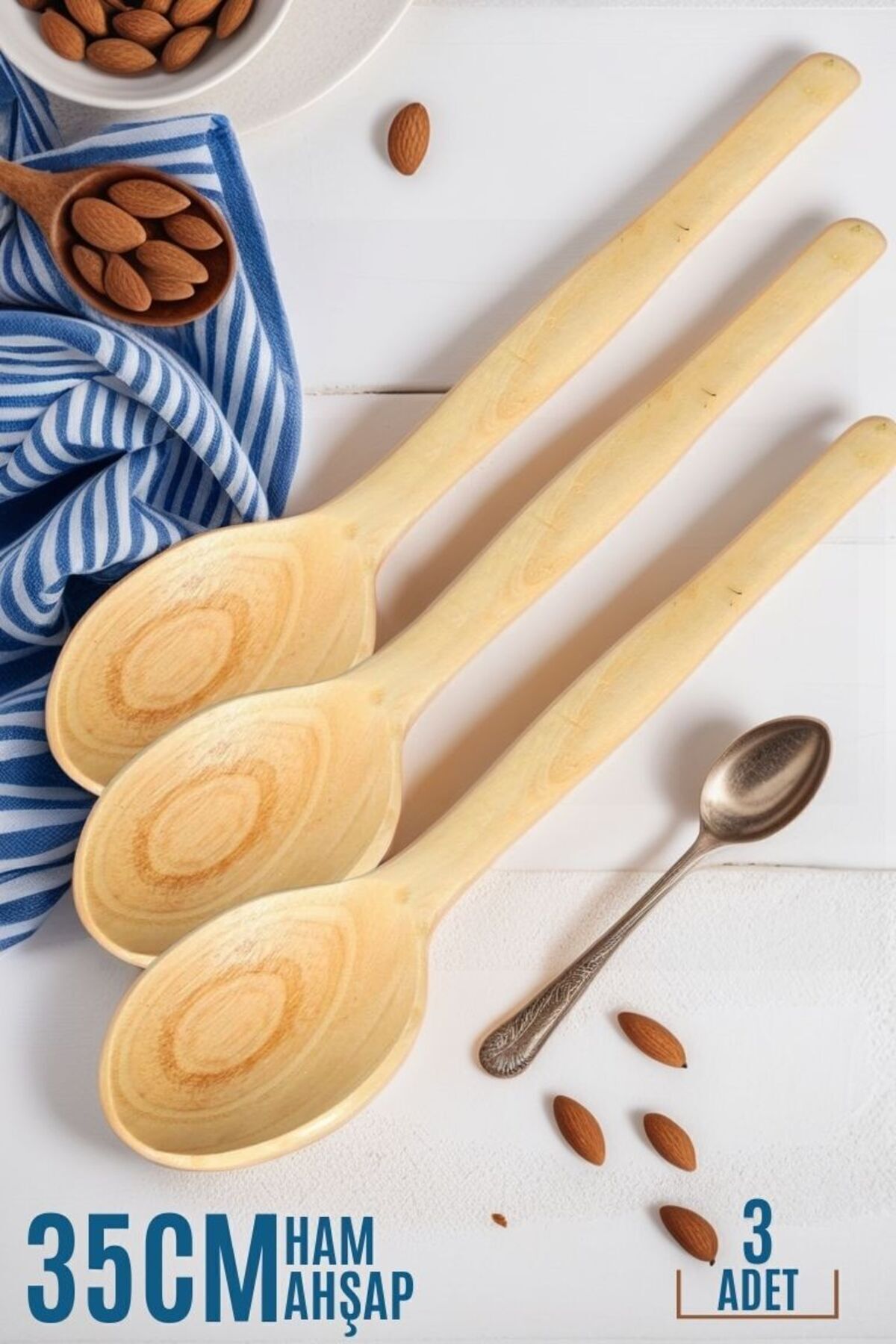 Vizzini 35 cm Ahşap Kaşık 3 lü SET