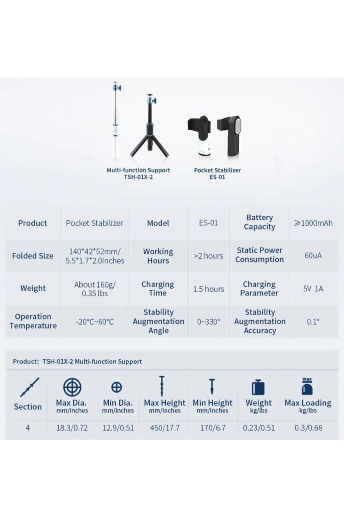 Vk-2w Mobil Gimbal + Çok Fonksiyonlu Masa Üstü Tripod Seti Beyaz