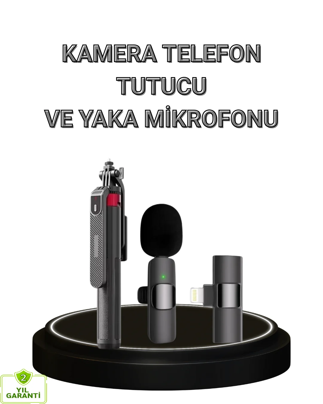 Vlog ve Canlı Yayın İçin Çift Yaka Mikrofonu ve Tripodlu Selfie Çubuğu Seti Vlog ve Canlı Yayın İçin Çift Yaka Mikrofonu ve Tripodlu Selfie Çubuğu Seti