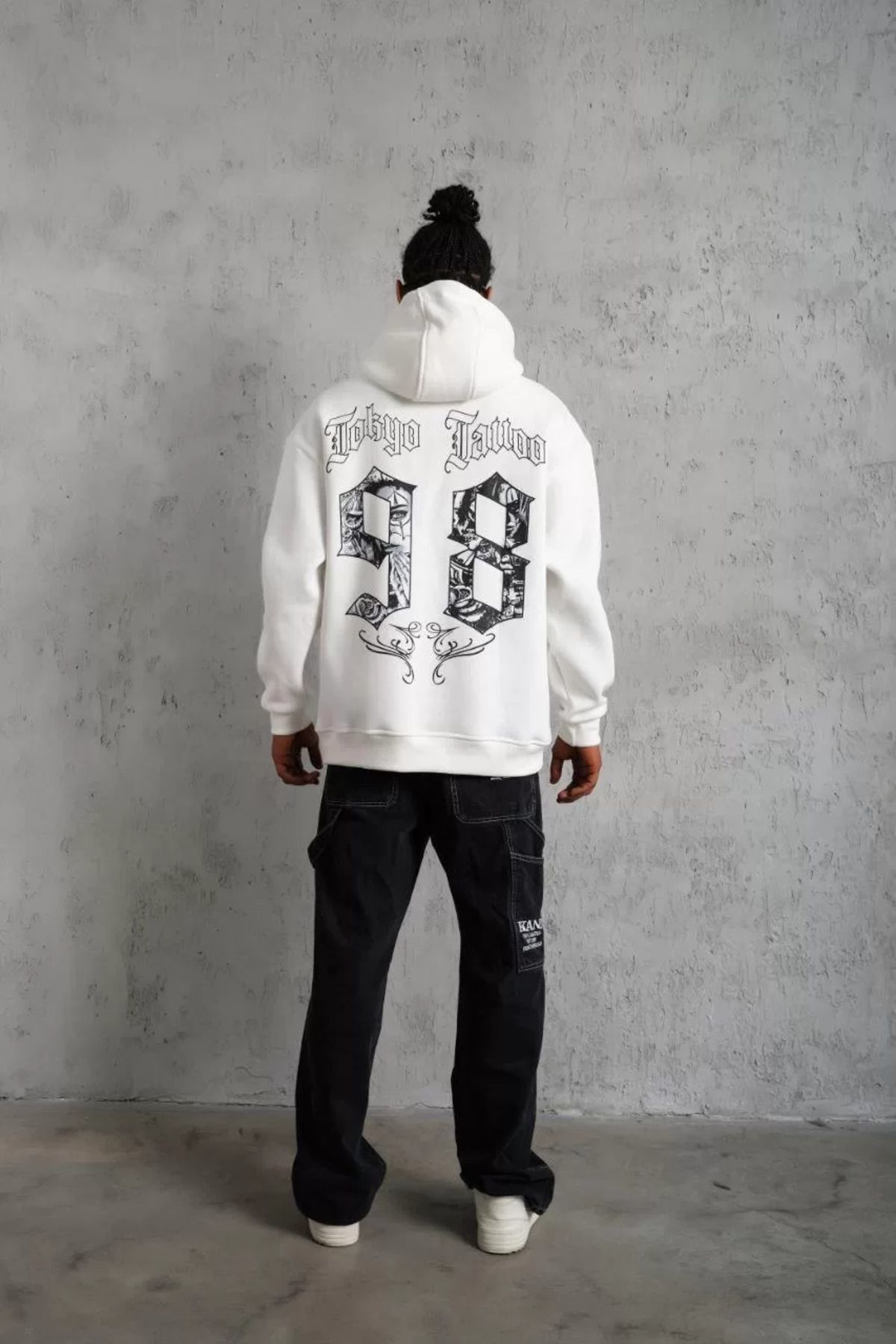 V&M Store Erkek 98 Baskılı Kapşonlu Sweat - Beyaz