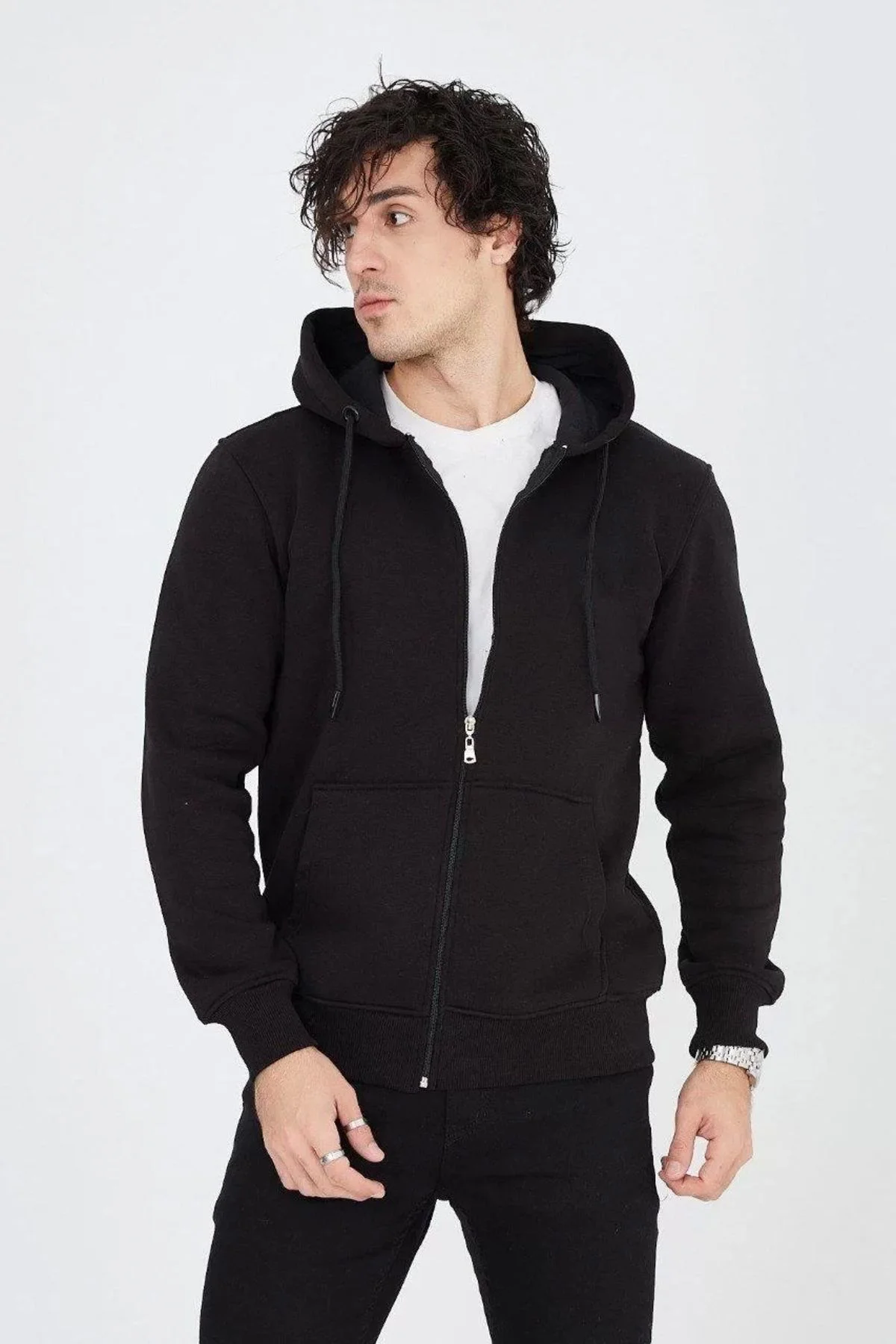 V&M Store Erkek Kapüşonlu Düz Fermuarlı Hırka - Siyah V&M Store Erkek Kapüşonlu Düz Fermuarlı Hırka - Siyah