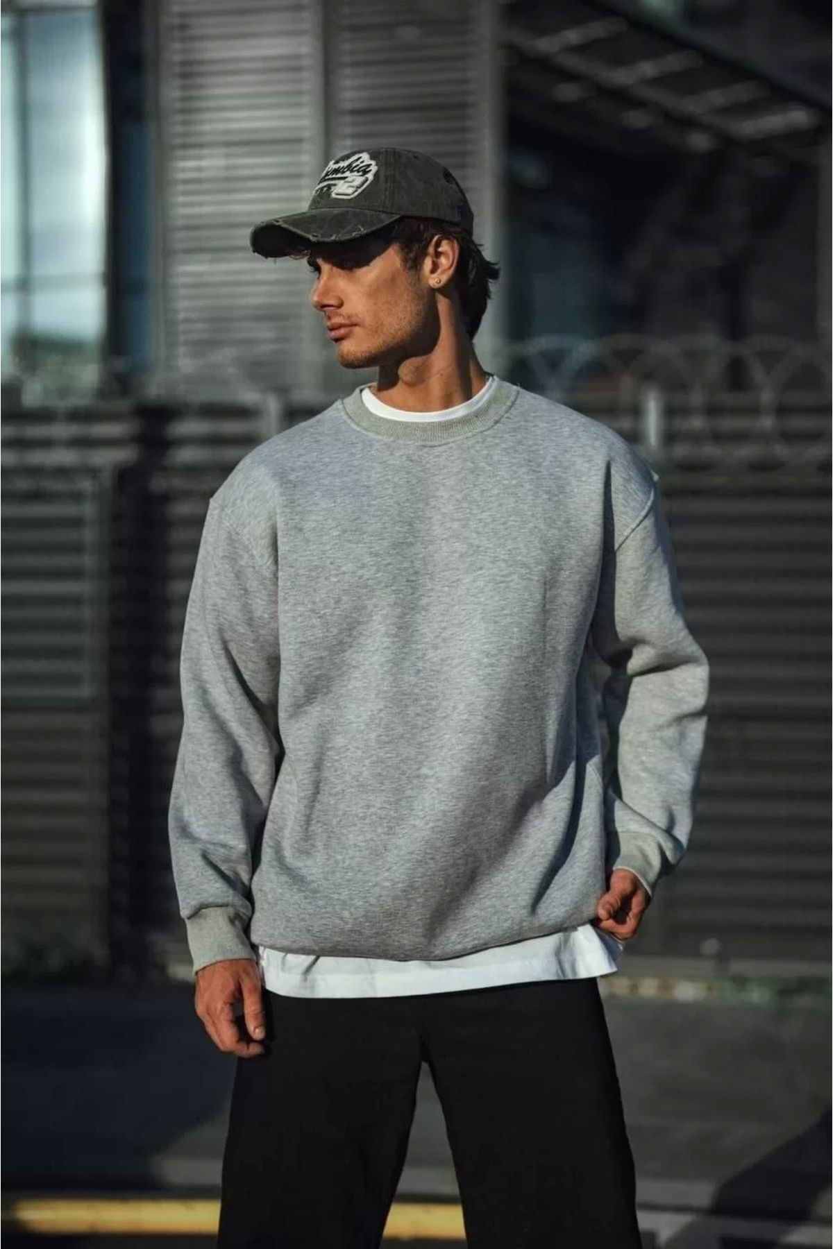 V&M Store Kışlık Bisiklet Yaka Üç İplik Basic SweatShirt - Gri