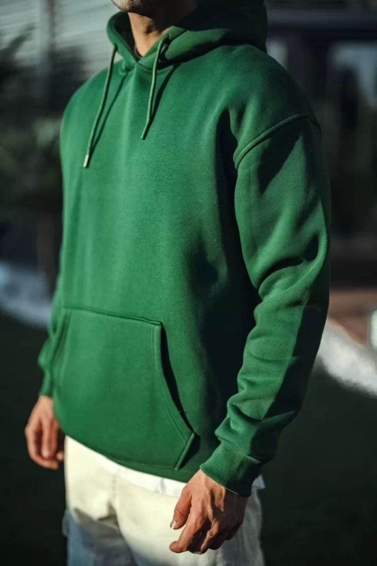 V&M Store Üç İplik Penye Kapşonlu Basic SweatShirt - Haki