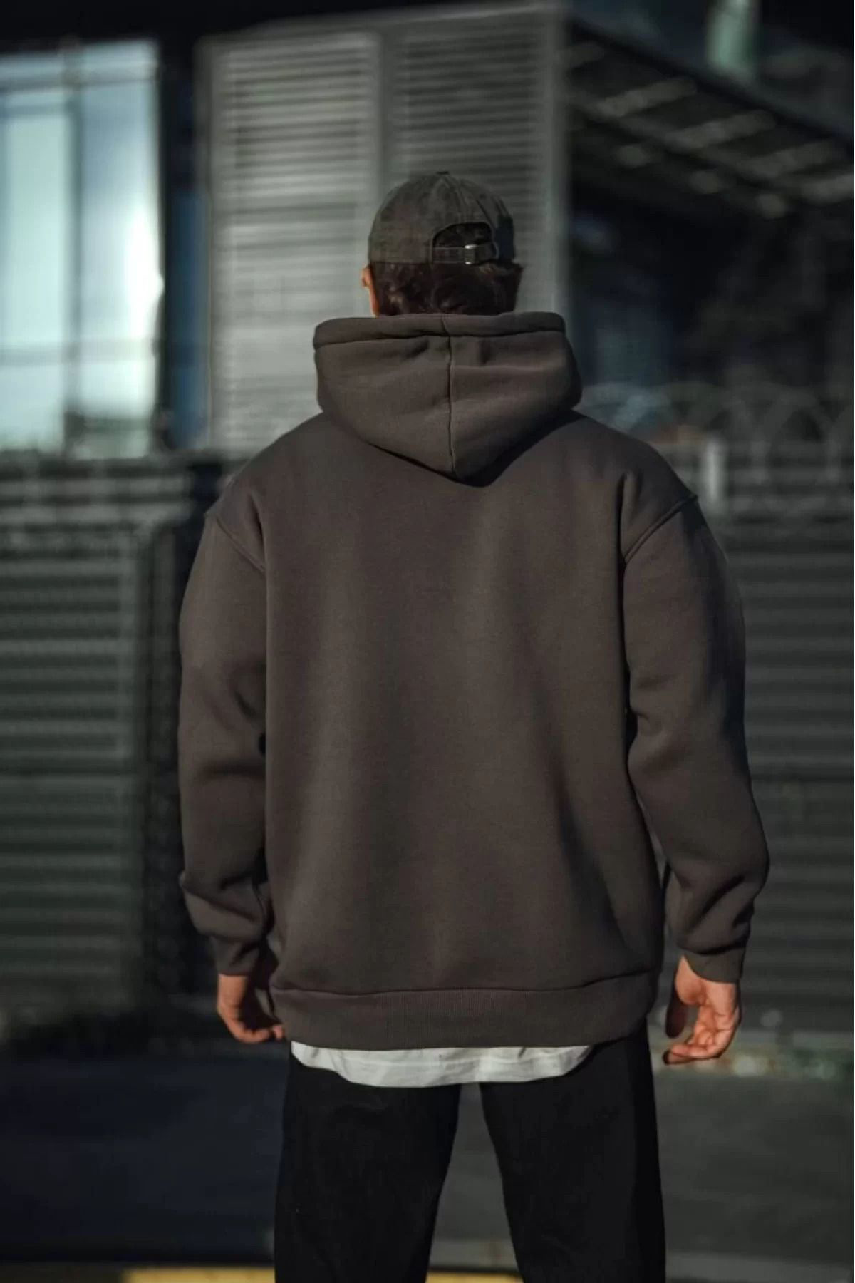 V&M Store Üç İplik Penye Kapşonlu Basic SweatShirt - Antrasit