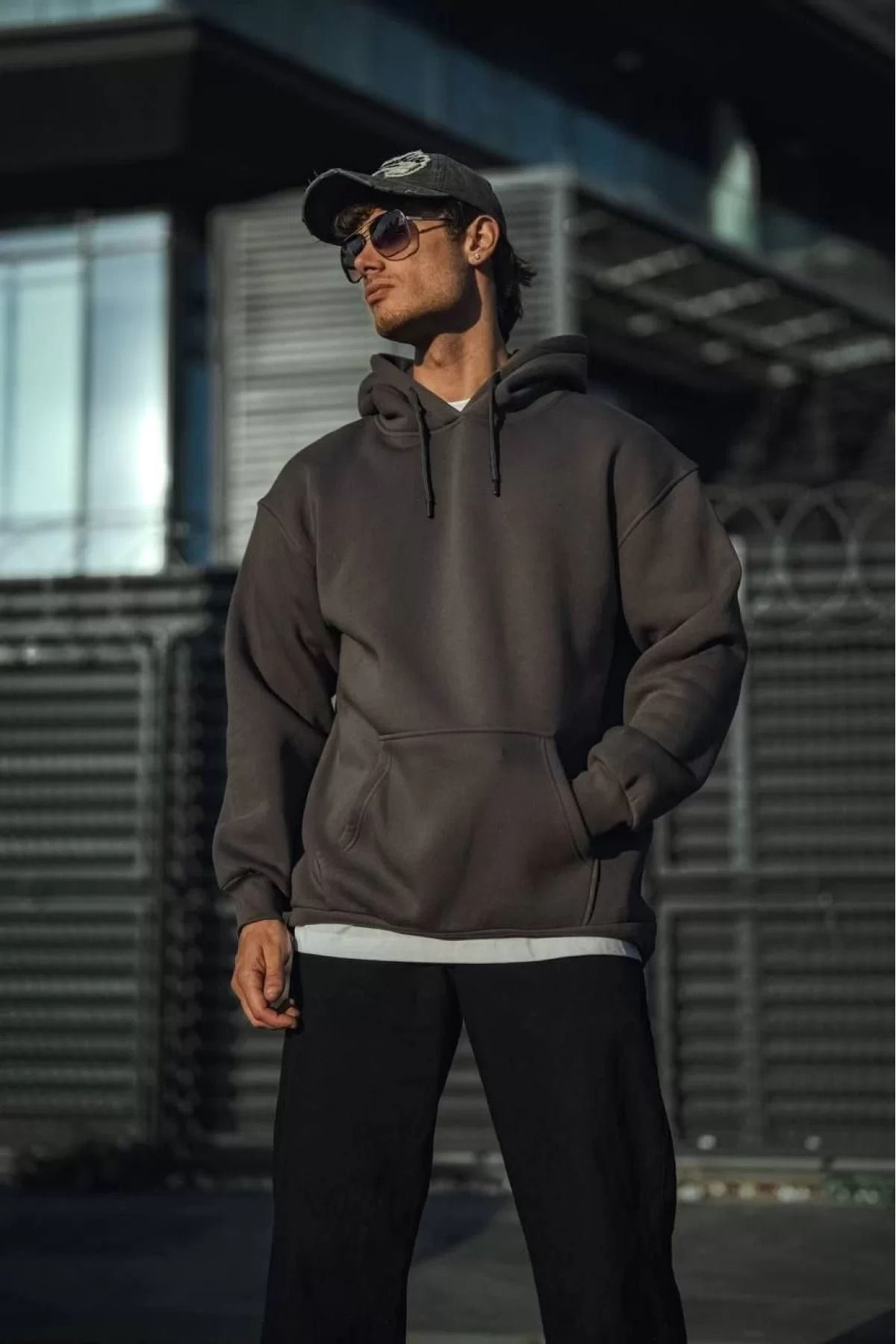 V&M Store Üç İplik Penye Kapşonlu Basic SweatShirt - Antrasit