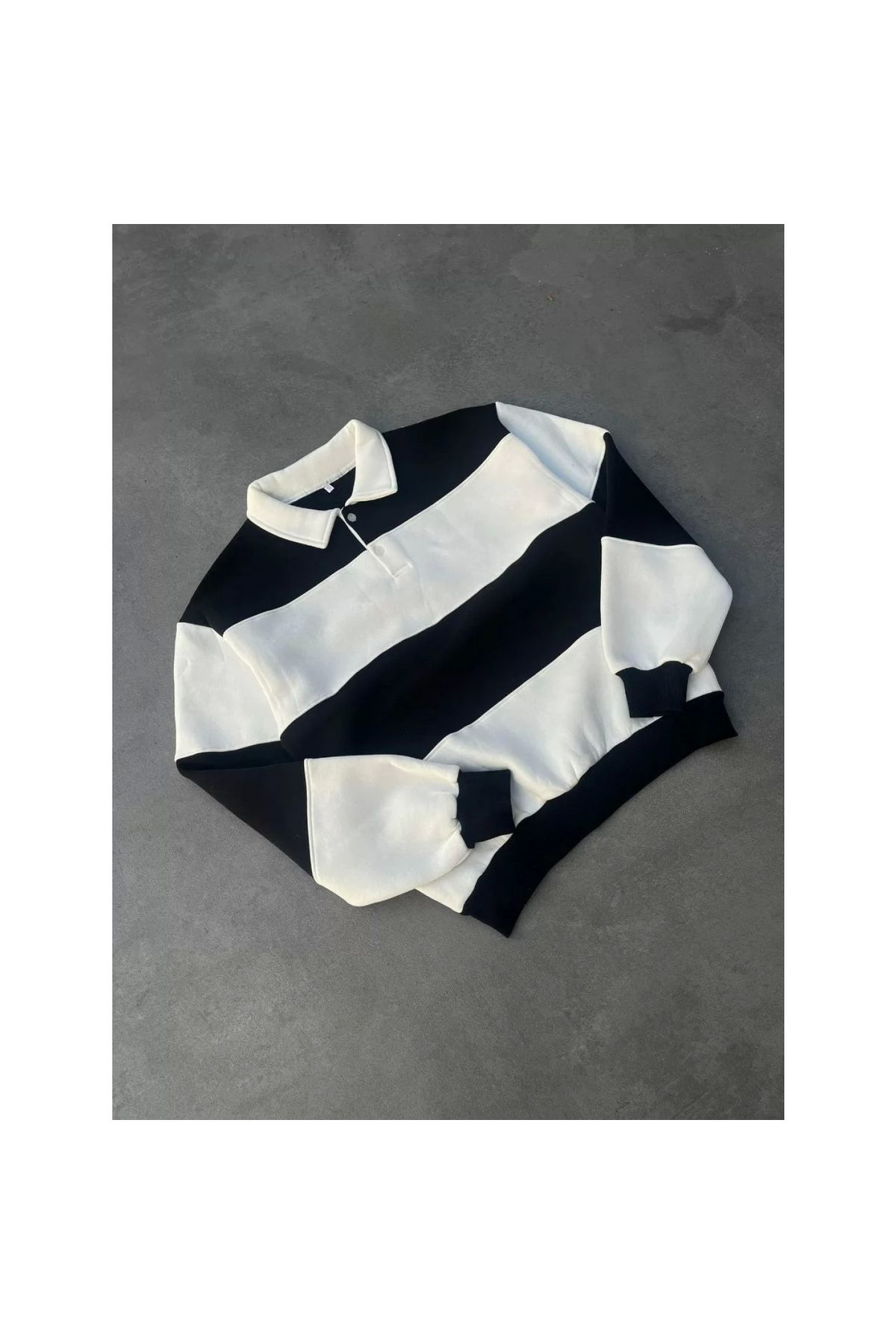 V&M Store Unisex Üç İplik Parçalı Yakalı SweatShirt - Siyah