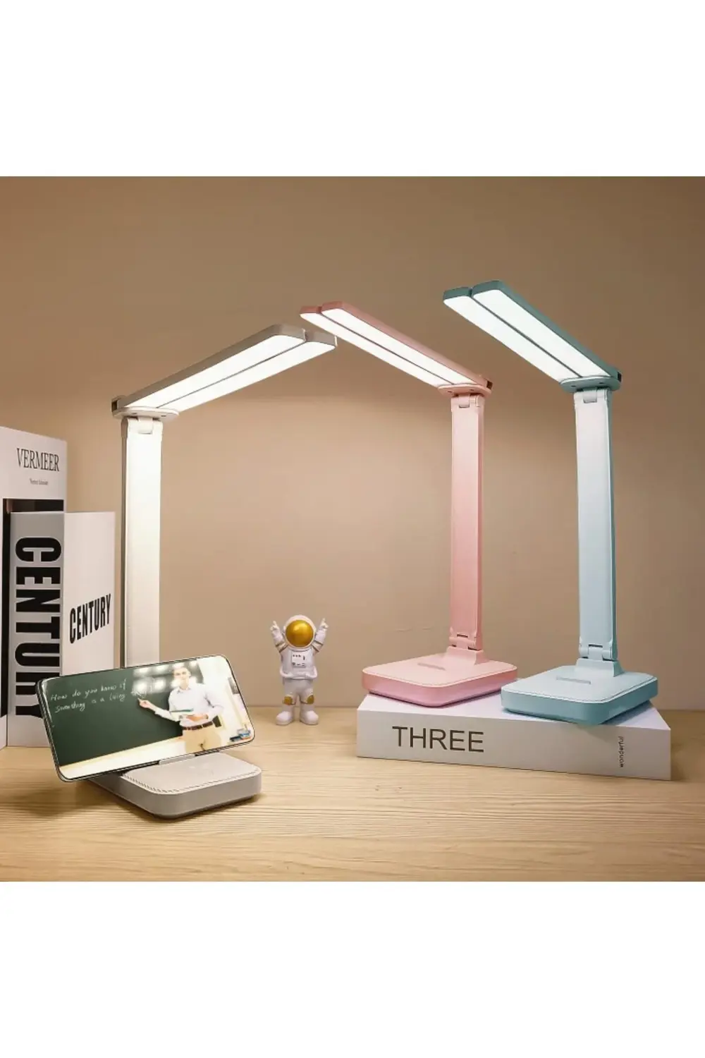 vmk Ev Ofis için Beyaz Masa Lambası, 3 Aydınlatma Modlu Taşınabil