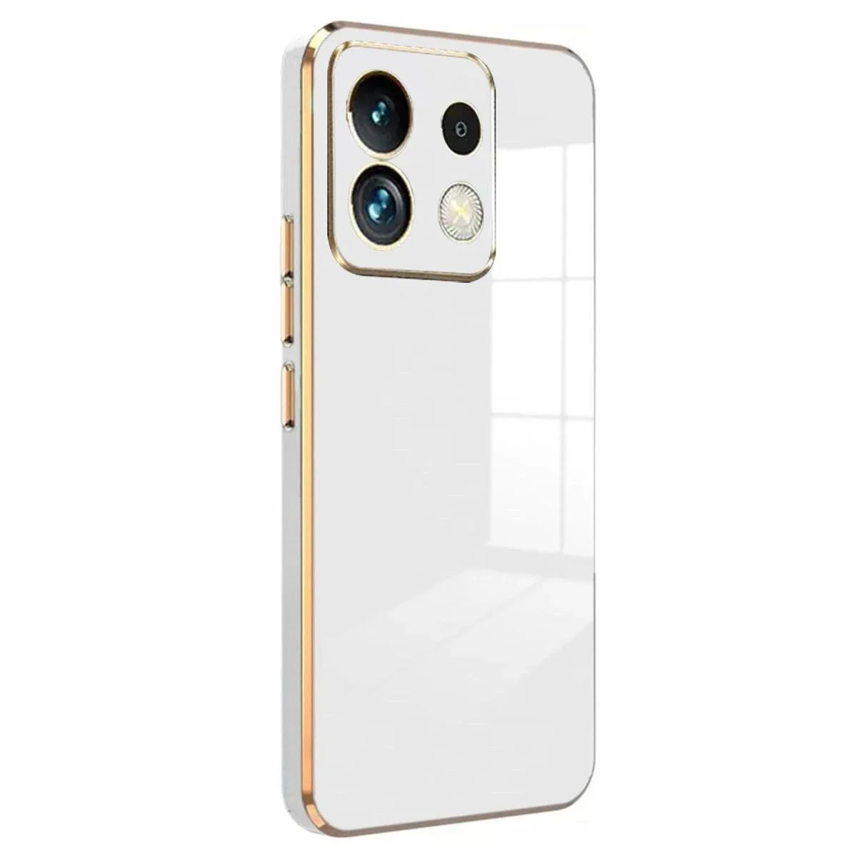 Volet Silikon Kılıf - Xiaomi Poco M6 Pro 4g ile Uyumlu, Beyaz, Gold Detaylı, 7 Renk, Tam Koruma, BPA İçermez