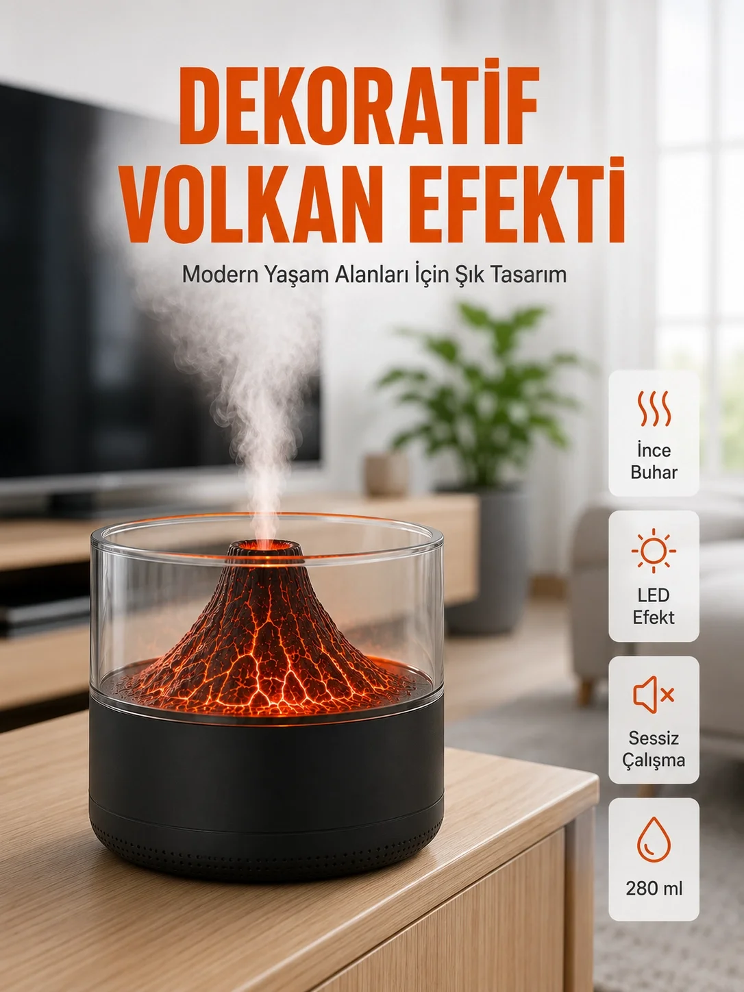Volkanik Tasarımlı LED Işıklı Ultrasonik Nemlendirici Volkanik Tasarımlı LED Işıklı Ultrasonik Nemlendirici