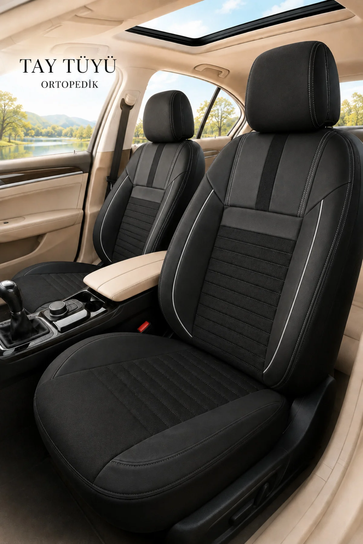 Volkswagen Amarok 2H Çift Kabin 2012-2018 Uyumlu İnci Serisi Tay Tüyü Oto Koltuk Kılıfı Siyah Beyaz