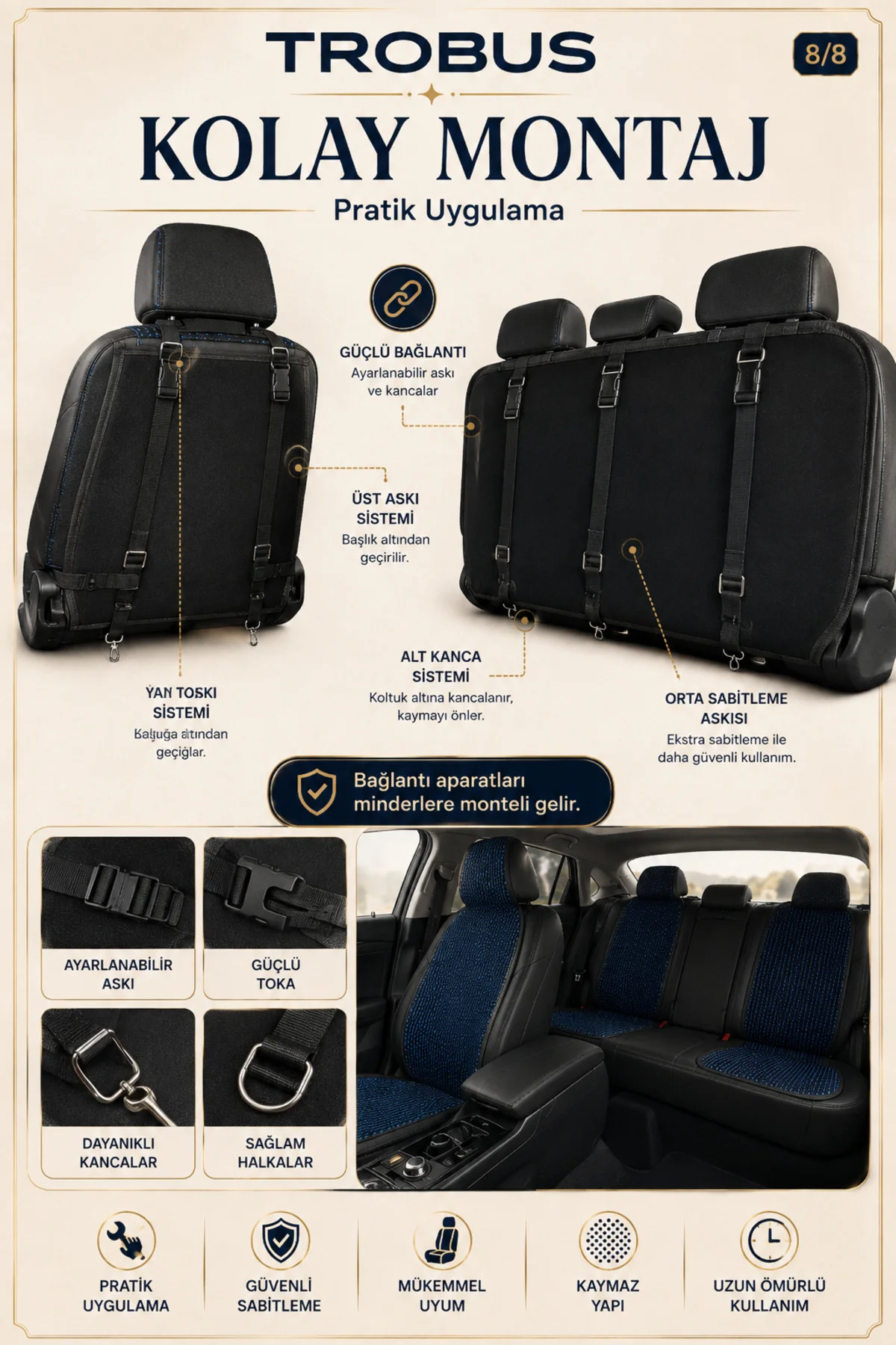 Volkswagen Amarok 2H Çift Kab. 2012-2018 Premium Örme 5 Parça Koltuk Minderi Siyah - Mavi Fiyatı, Yorumları ve Özellikleri