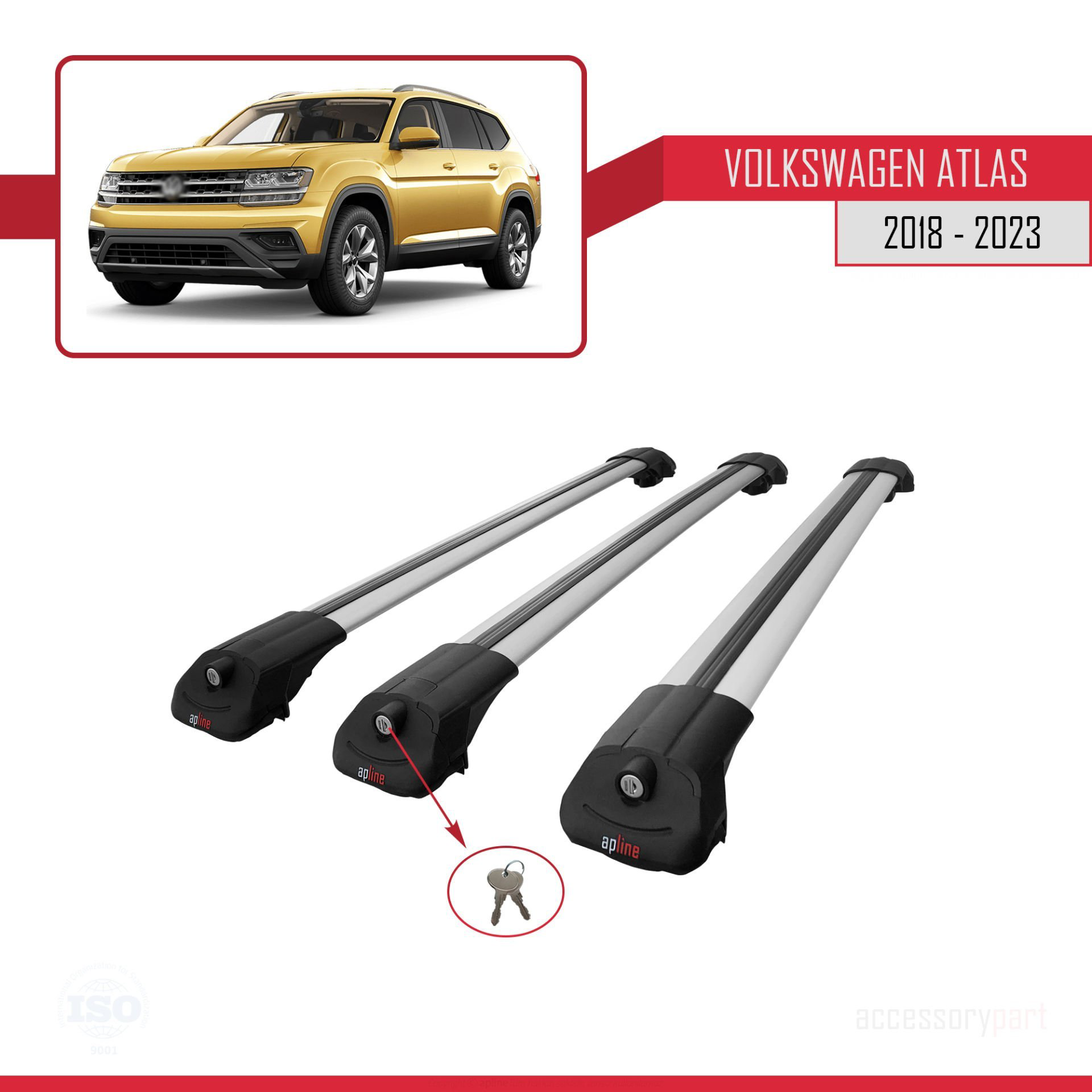 Volkswagen Atlas 2018-2023 ile uyumlu ACE-1 Ara Atkı Tavan Barı G
