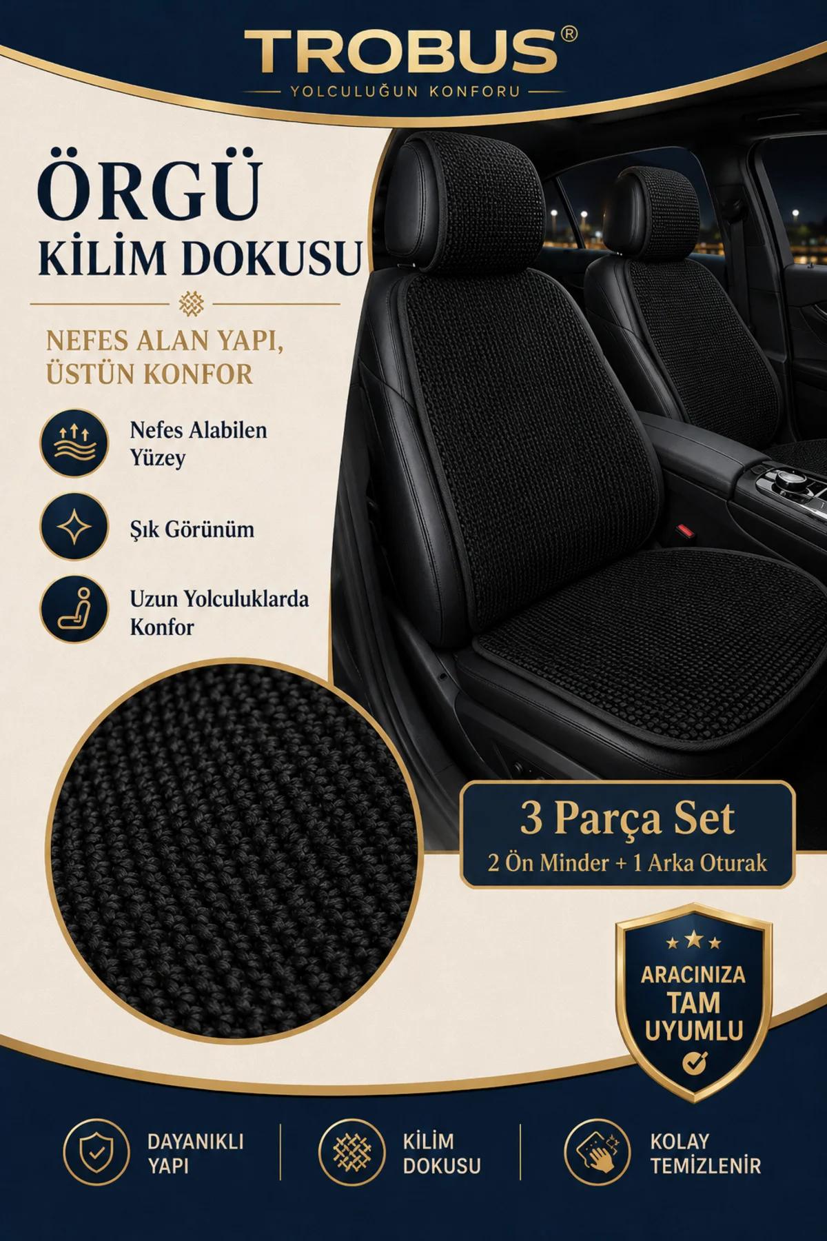 Volkswagen BEETLE 2012-2016 Uyumlu Örme 3 Parça Oto Koltuk Minderi Terletmez Kaymaz Taban Siyah Fiyatı, Yorumları ve Özellikleri